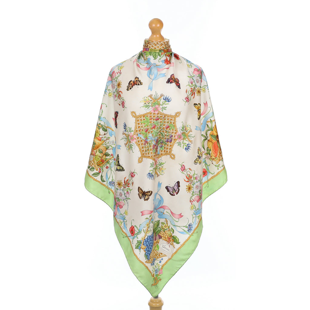 Gucci Fruit Basket Design Vintage Silk Scarf