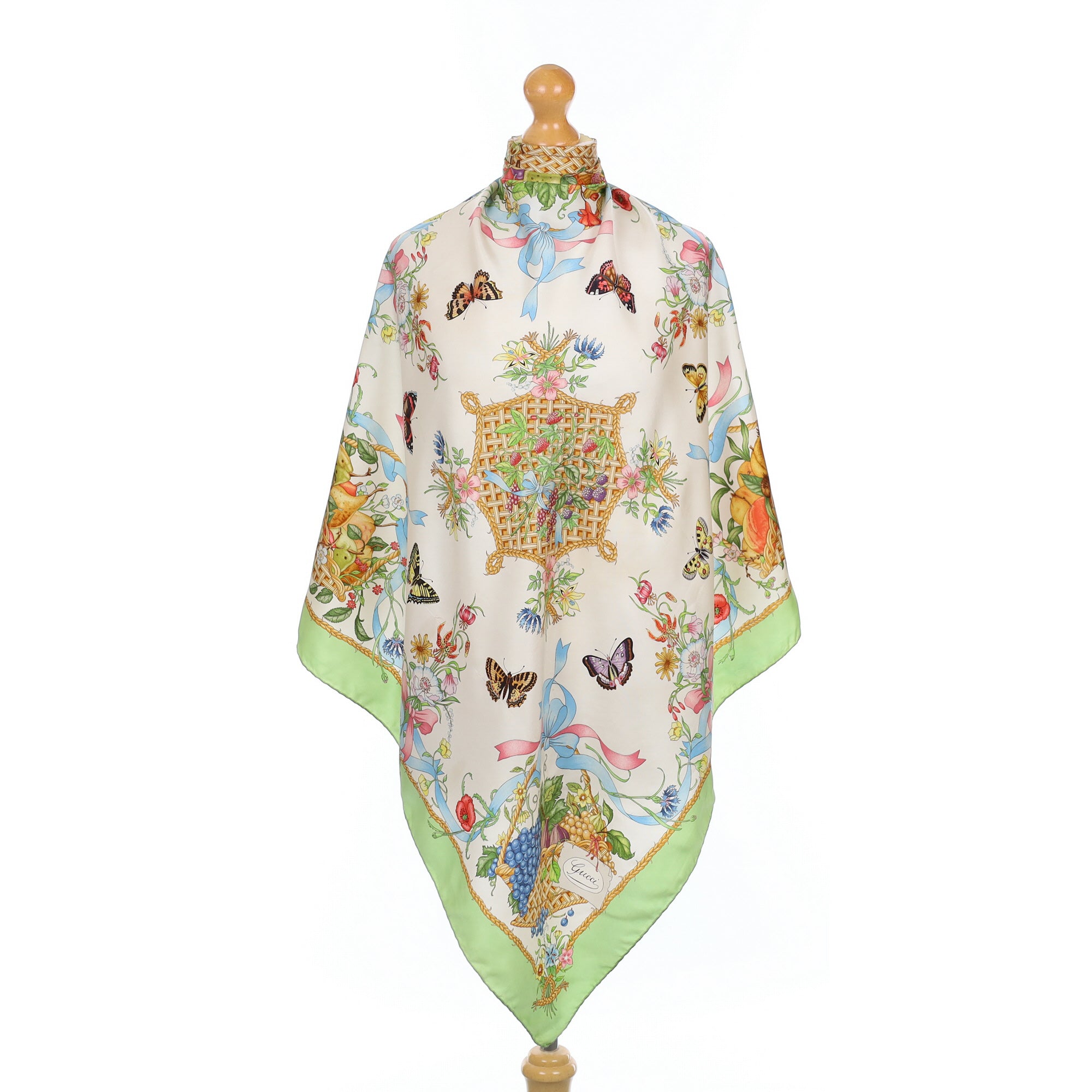 Gucci Fruit Basket Design Vintage Silk Scarf