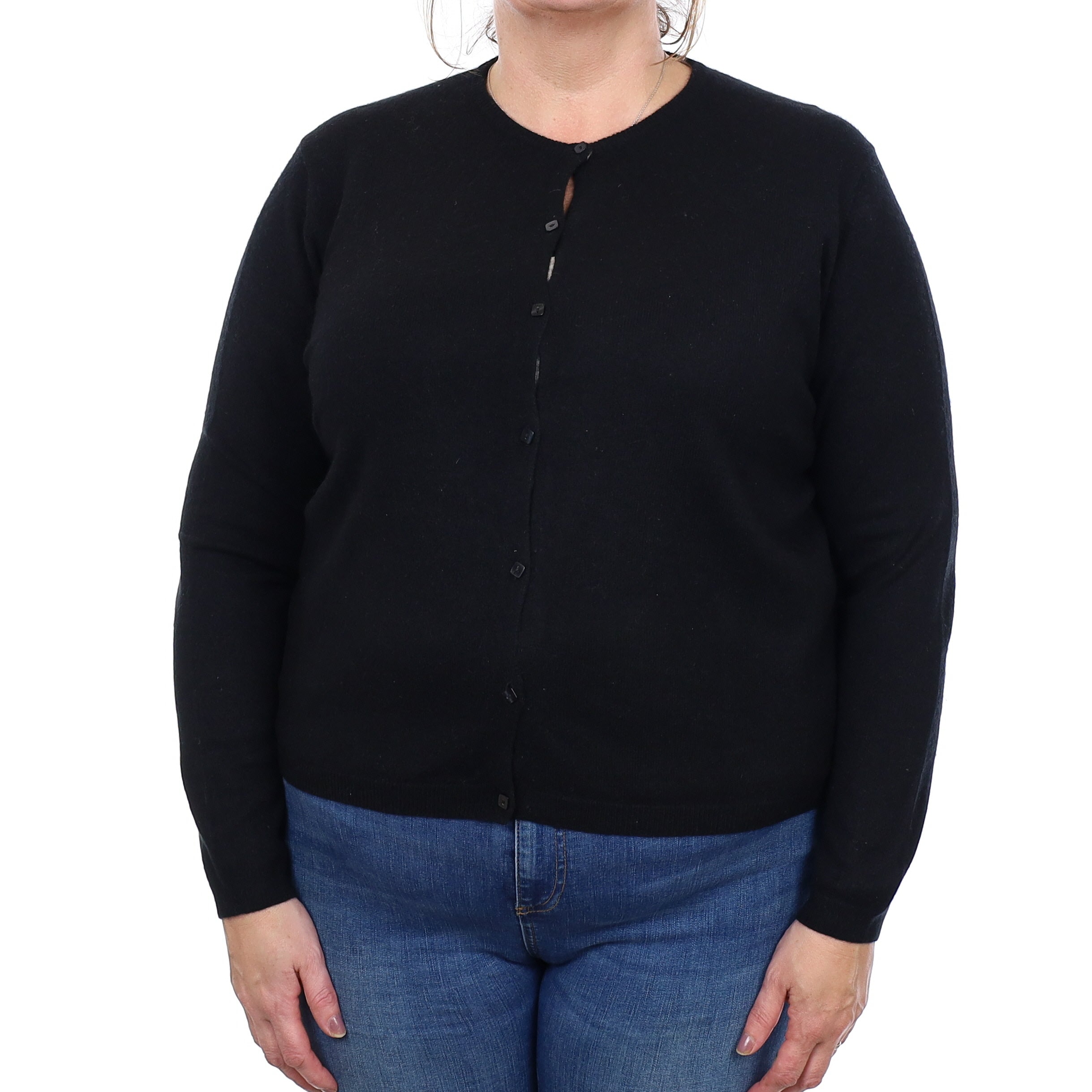 Black Cashmere Crew Neck Cardigan Extra Large