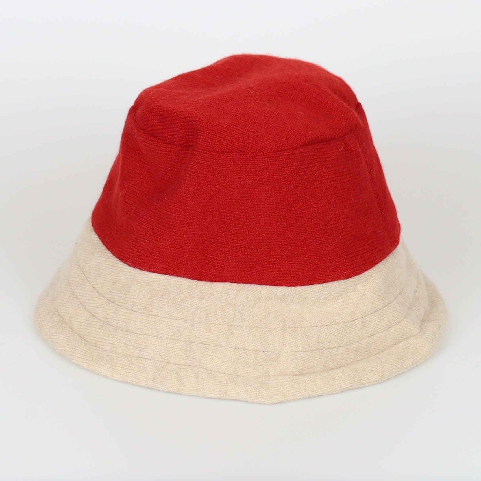 Scarlet Red and Sand Beige Reversible Cashmere Bucket Hat Medium