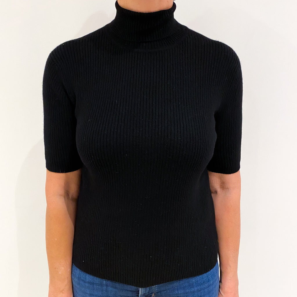 Black Cashmere Polo Neck Short Sleeved Jumper Medium