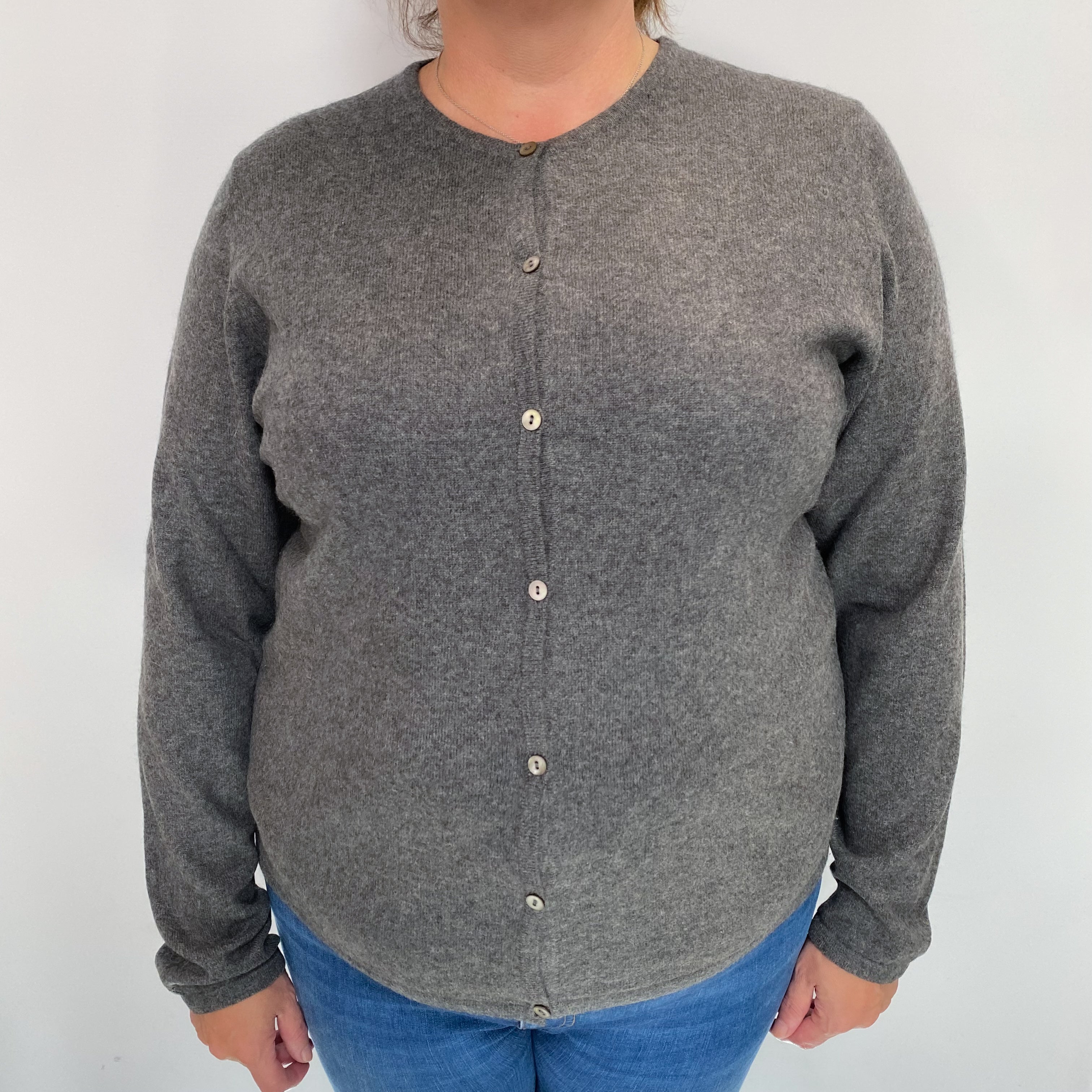 Slate Grey Cashmere Crew Cardigan Extra Large