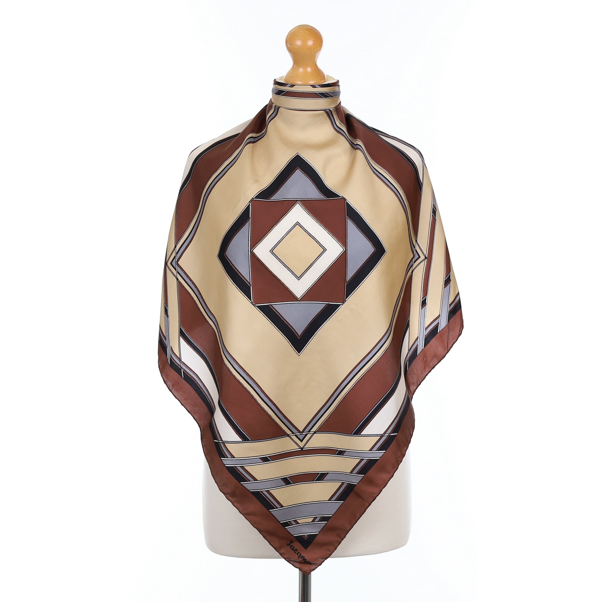 1970’s Jacqmar Brown Geometric Vintage Silk Scarf
