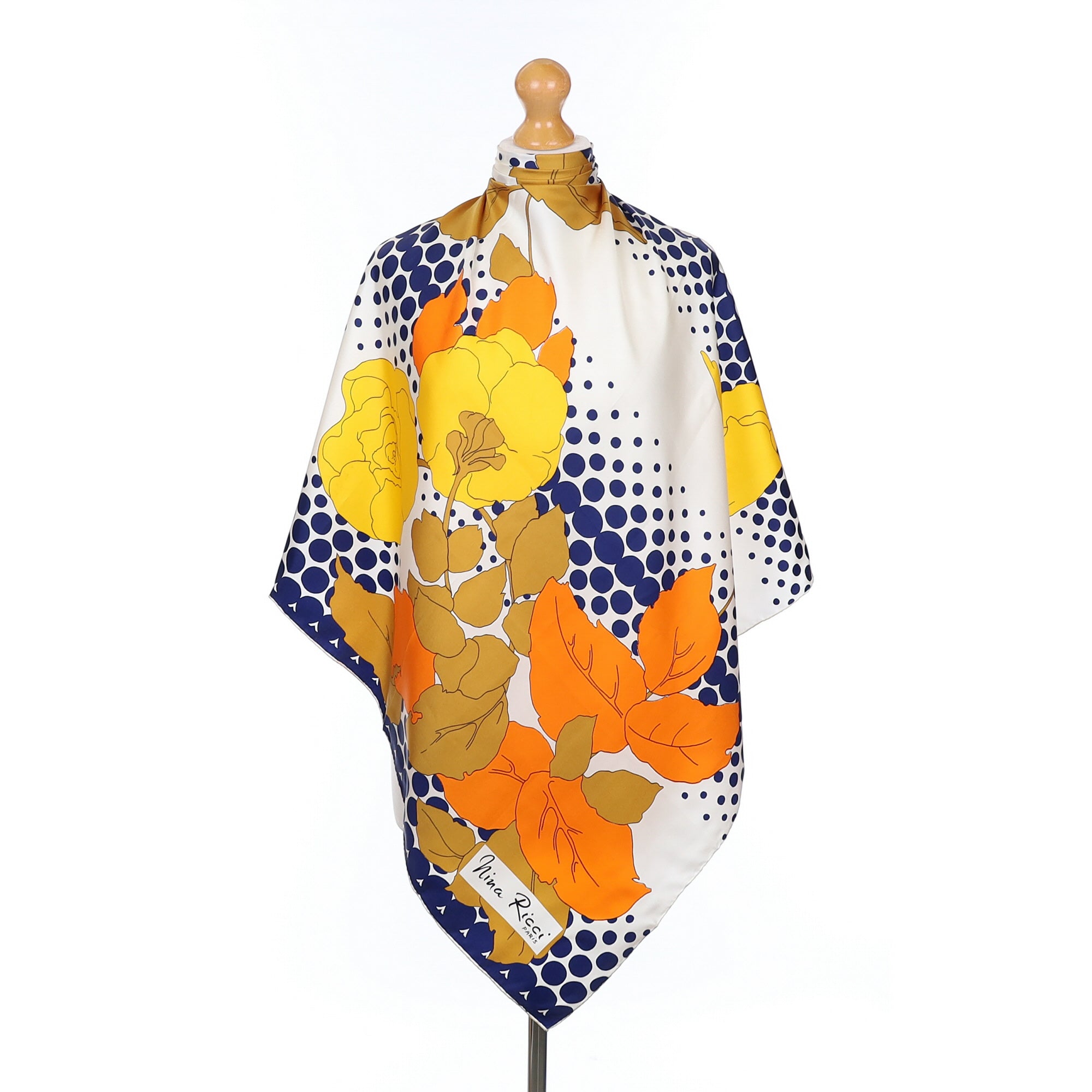 1970’s Nina Ricci Spotted Floral Vintage Silk Scarf