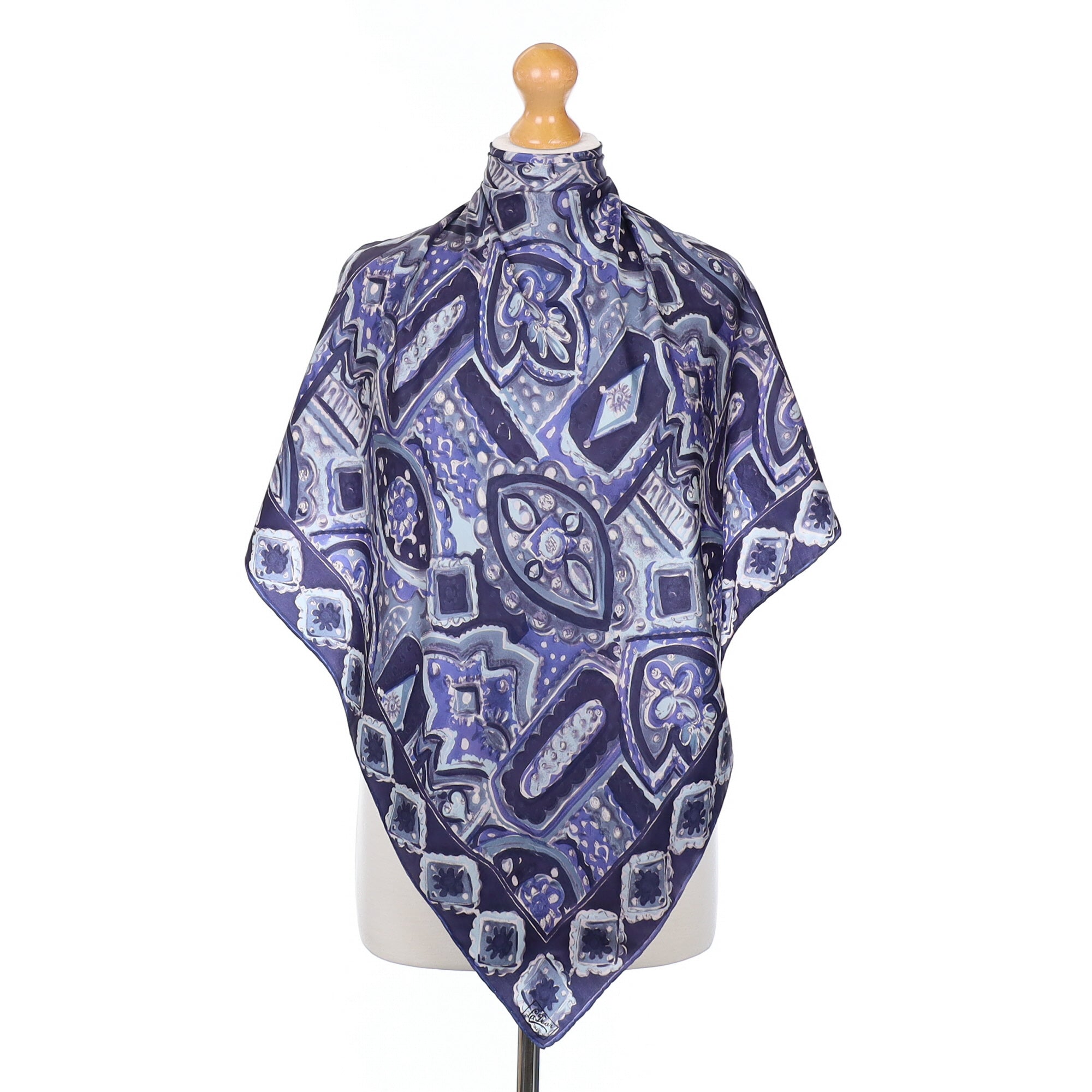 Navy Patterned Vintage Silk Scarf
