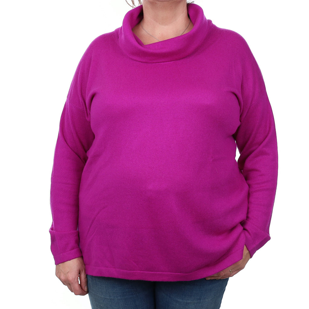 Deep Magenta Cashmere Slouchy Funnel Neck Jumper Extra Large