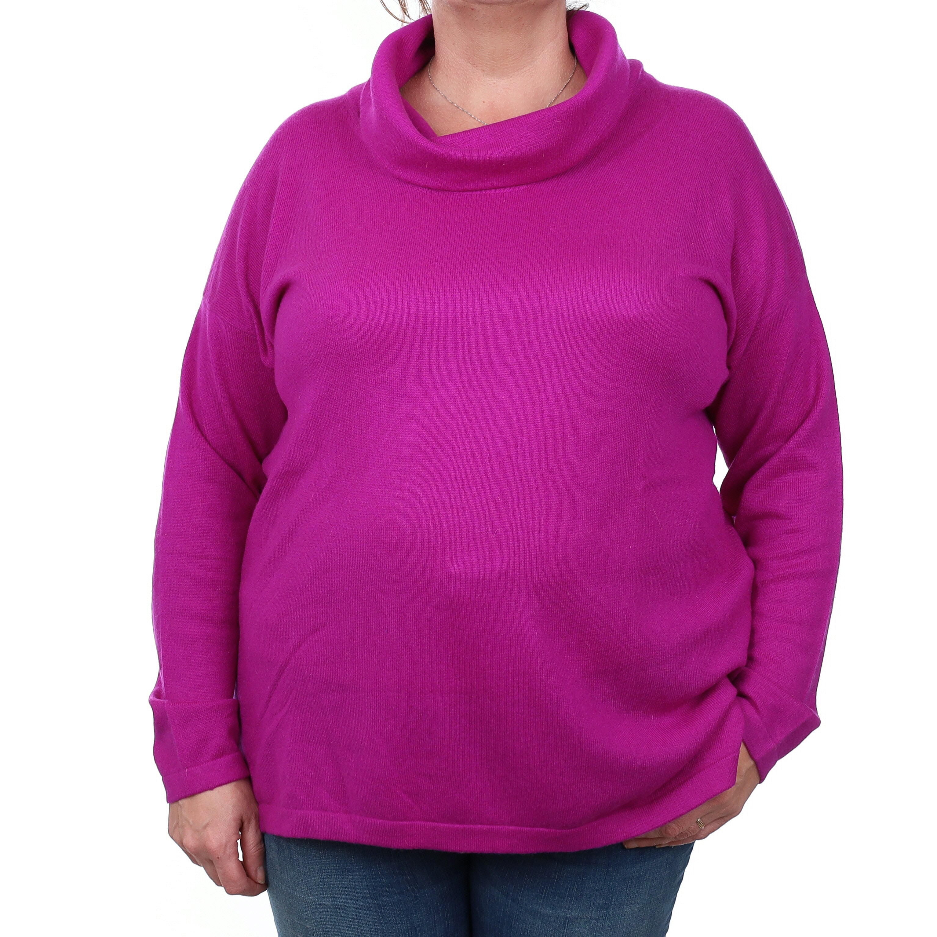 Deep Magenta Cashmere Slouchy Funnel Neck Jumper Extra Large