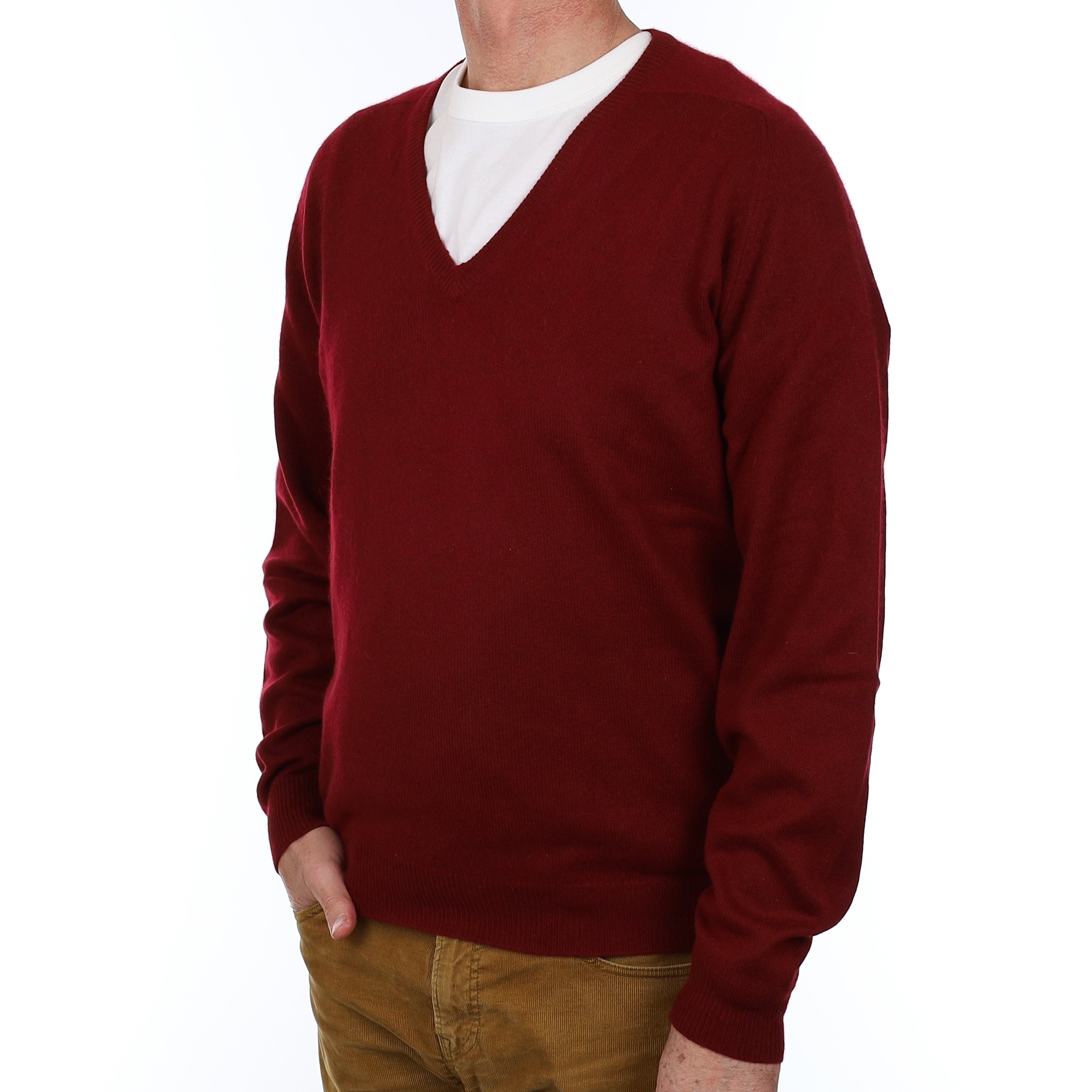Men’s Vintage Scottish Burgundy Cashmere V Neck Jumper Extra Large
