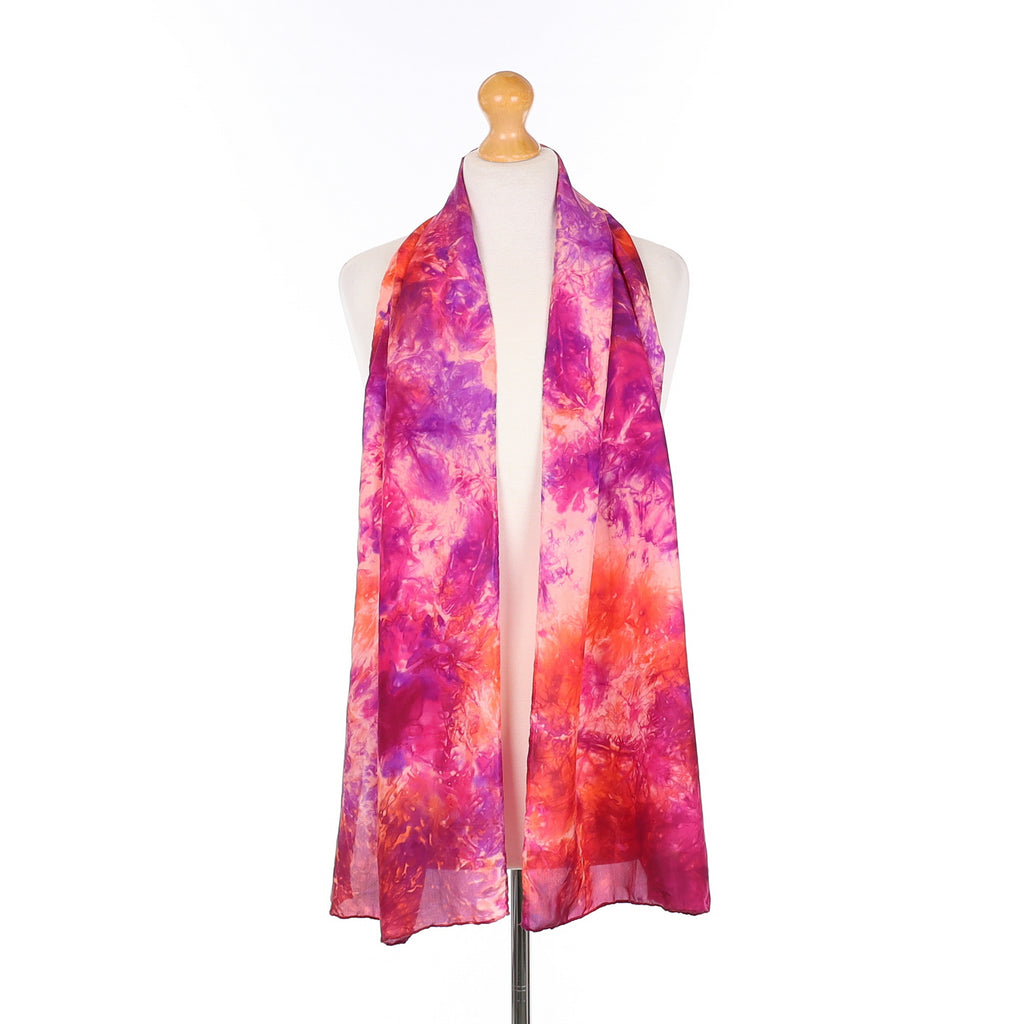 Lady Crow Pink And Orange Artistic Silk Scarf