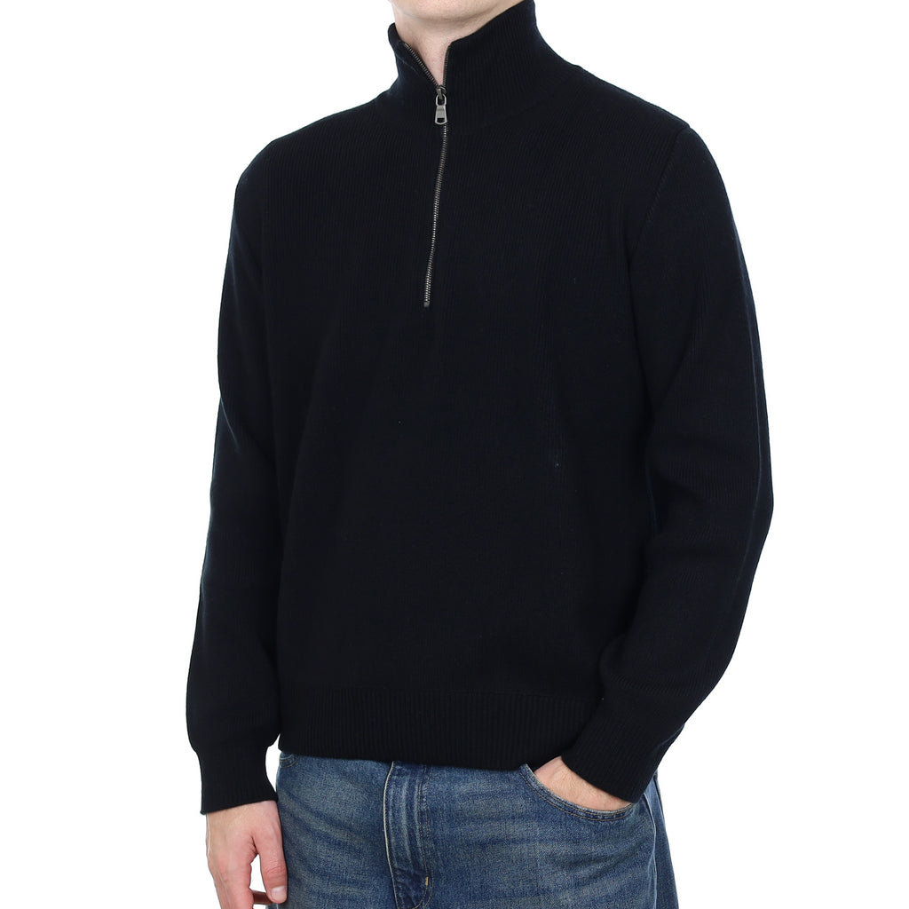Men’s Brand New Scottish Black Heavy Knit Cashmere 1/4 Zip Jumper Large