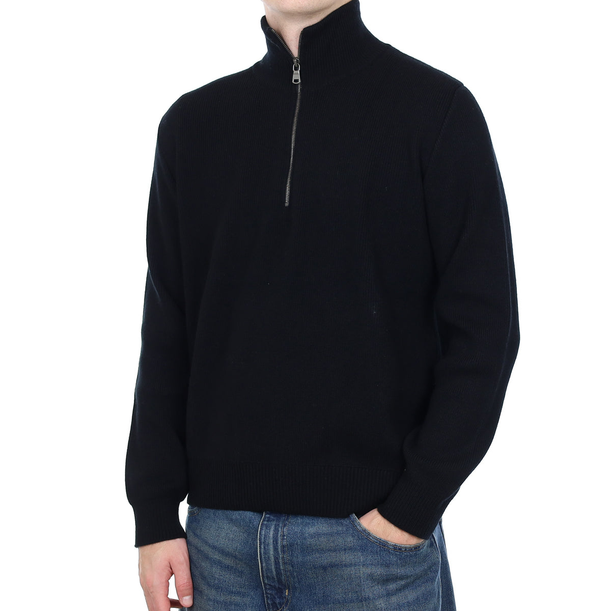 Men’s Brand New Scottish Black Heavy Knit Cashmere 1/4 Zip Jumper Large