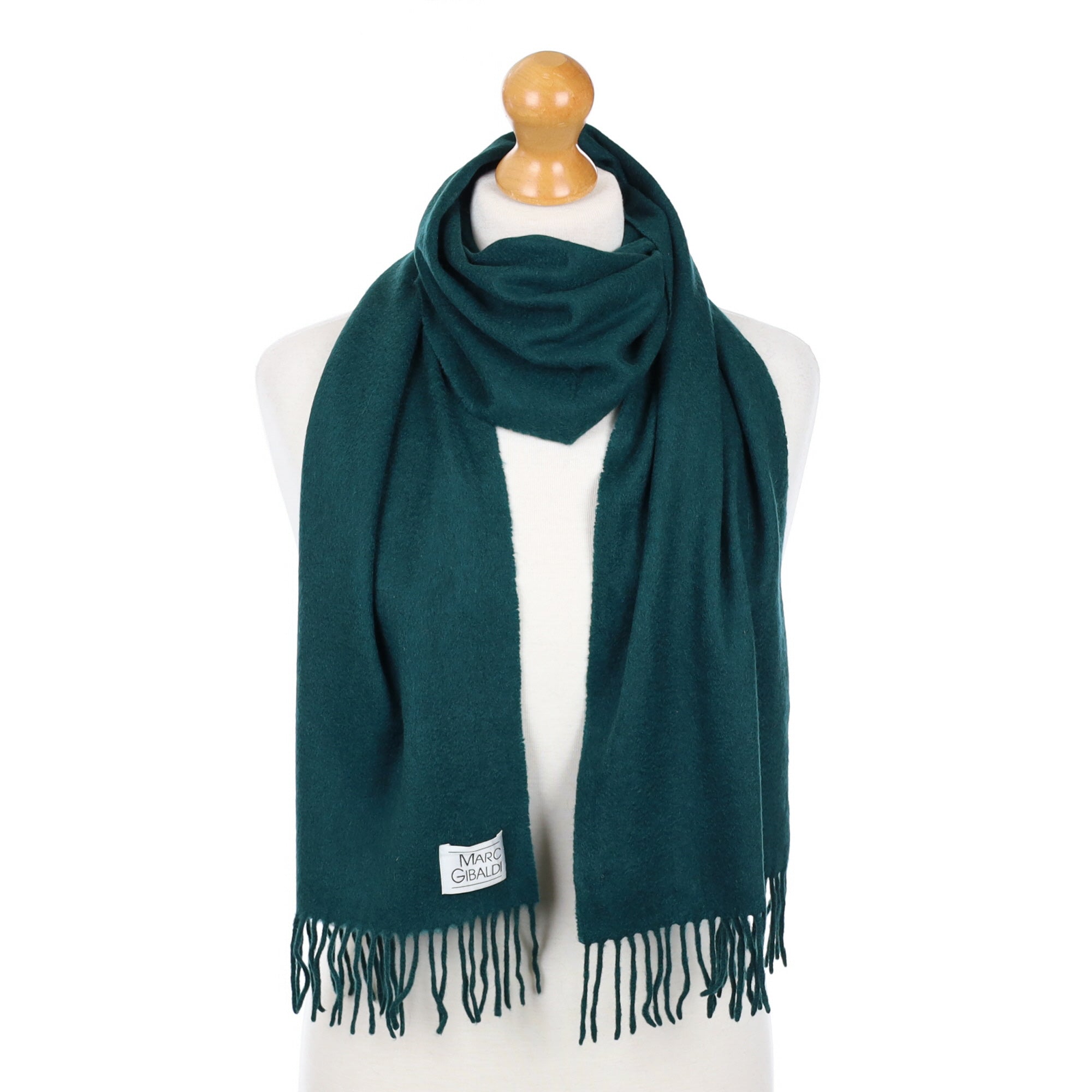 Bottle Green Fringed Cashmere Woven Scarf