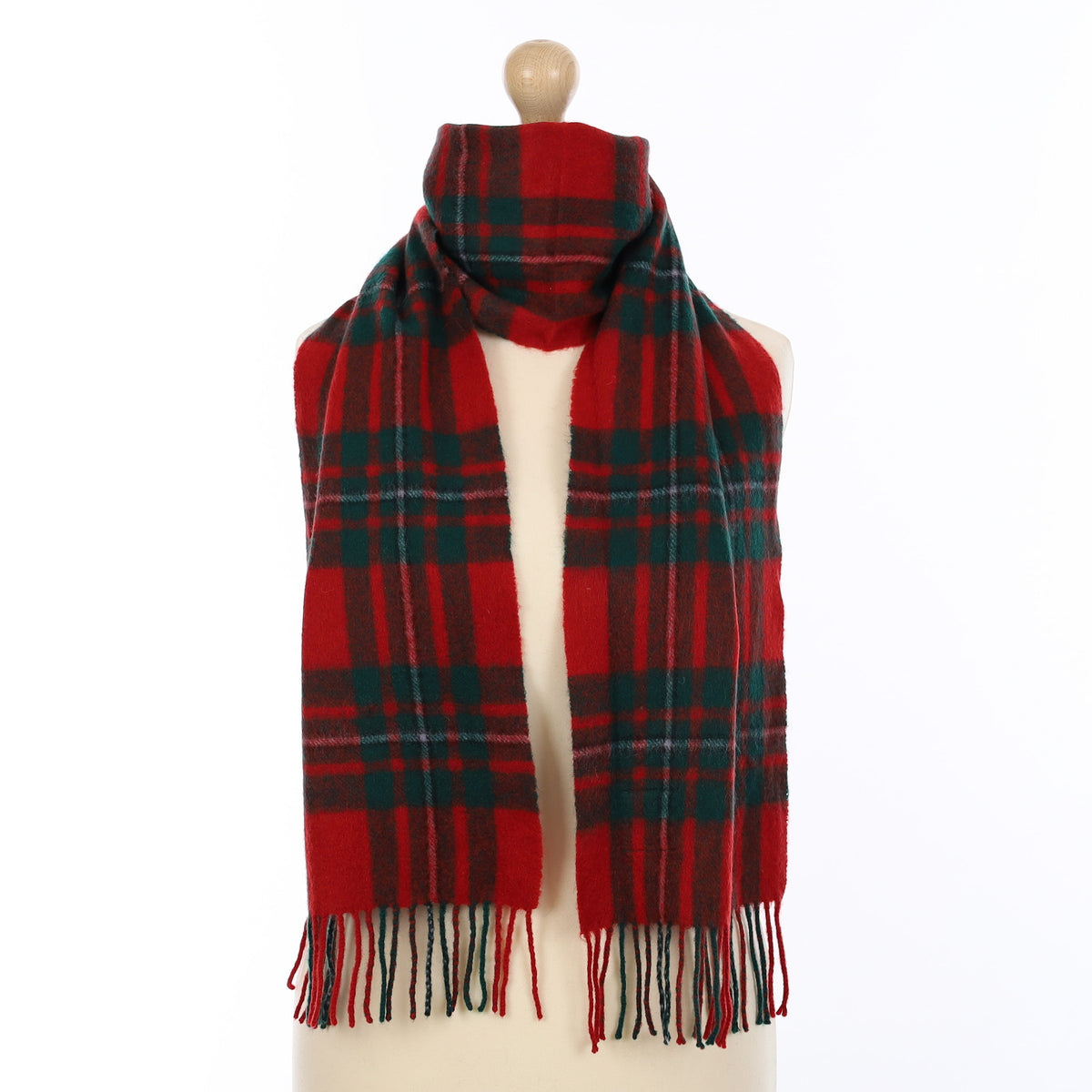 Scarlet Red and Green Tartan Cashmere Woven Scarf