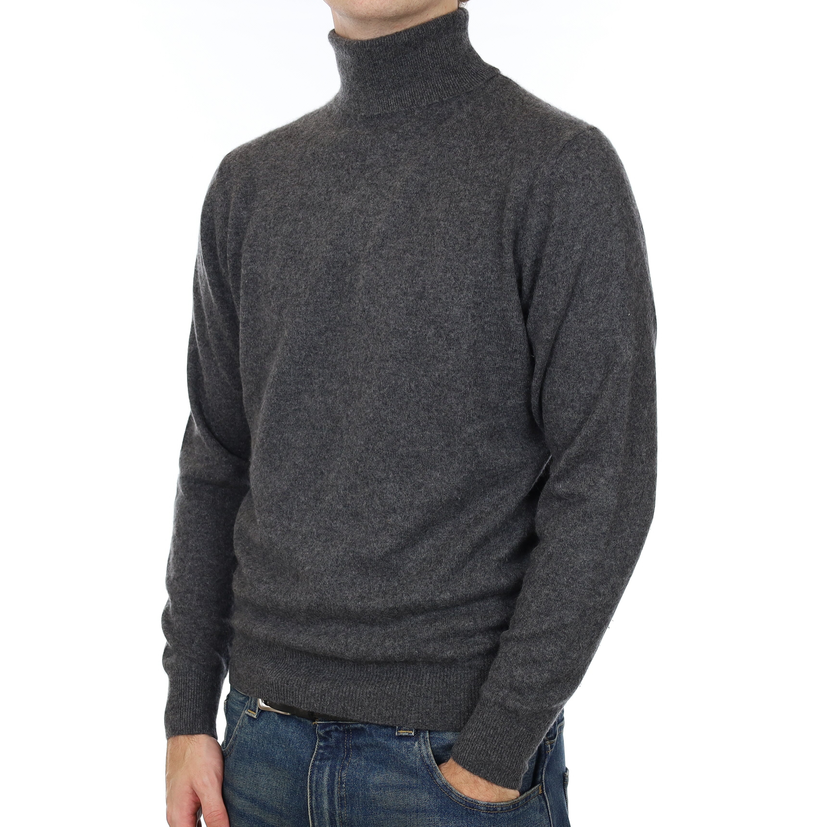 Men’s Granite Grey Cashmere Polo Neck Jumper Large