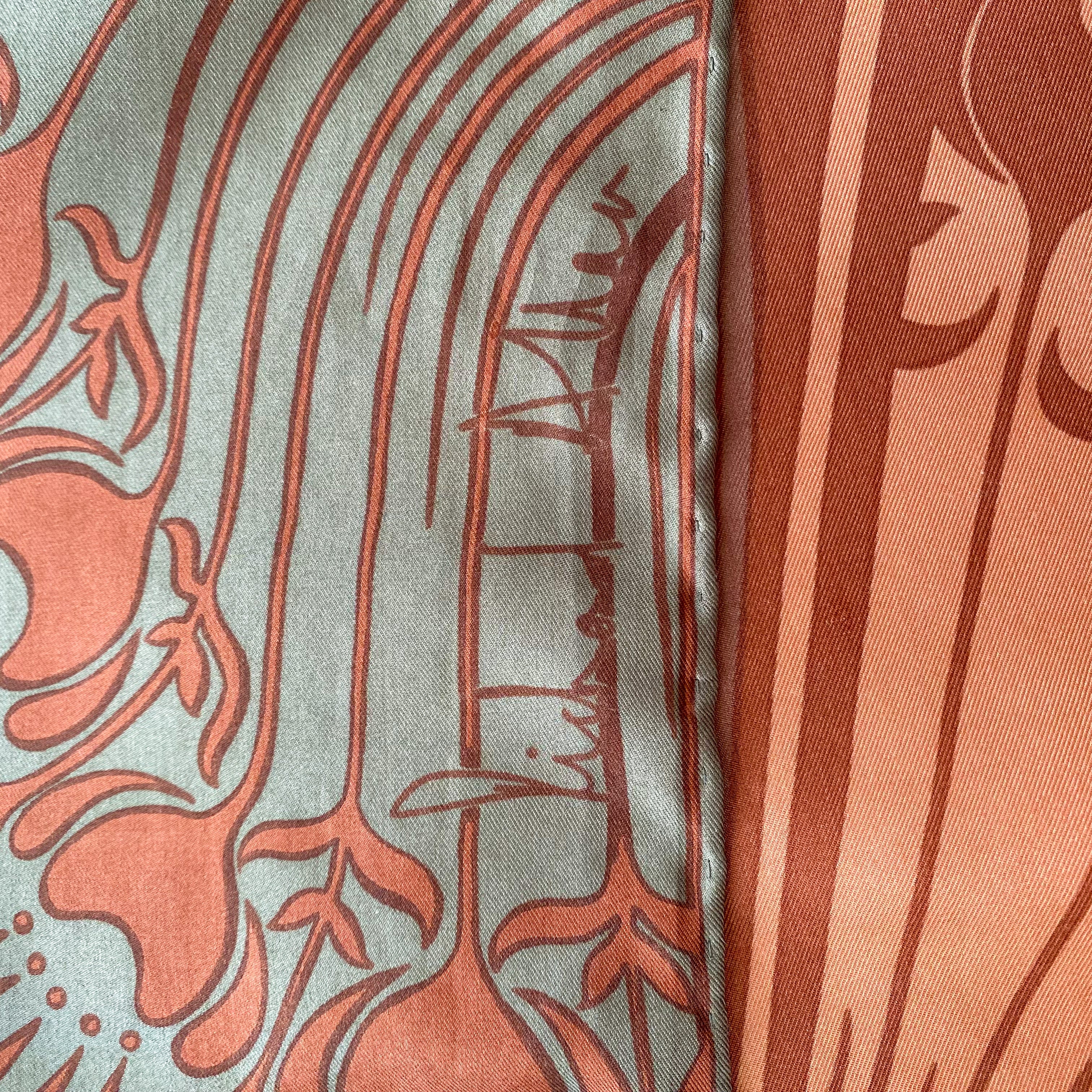 1970’s Richard Allan Khaki and Rust Silk Scarf