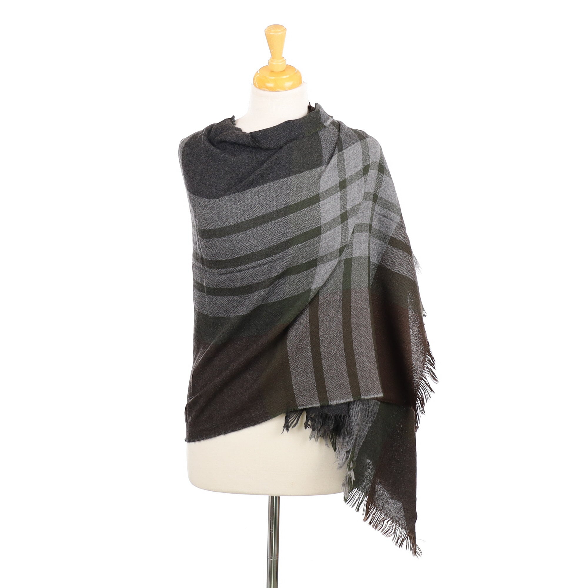 Scottish Begg & Co Khaki Checked Cashmere Wrap