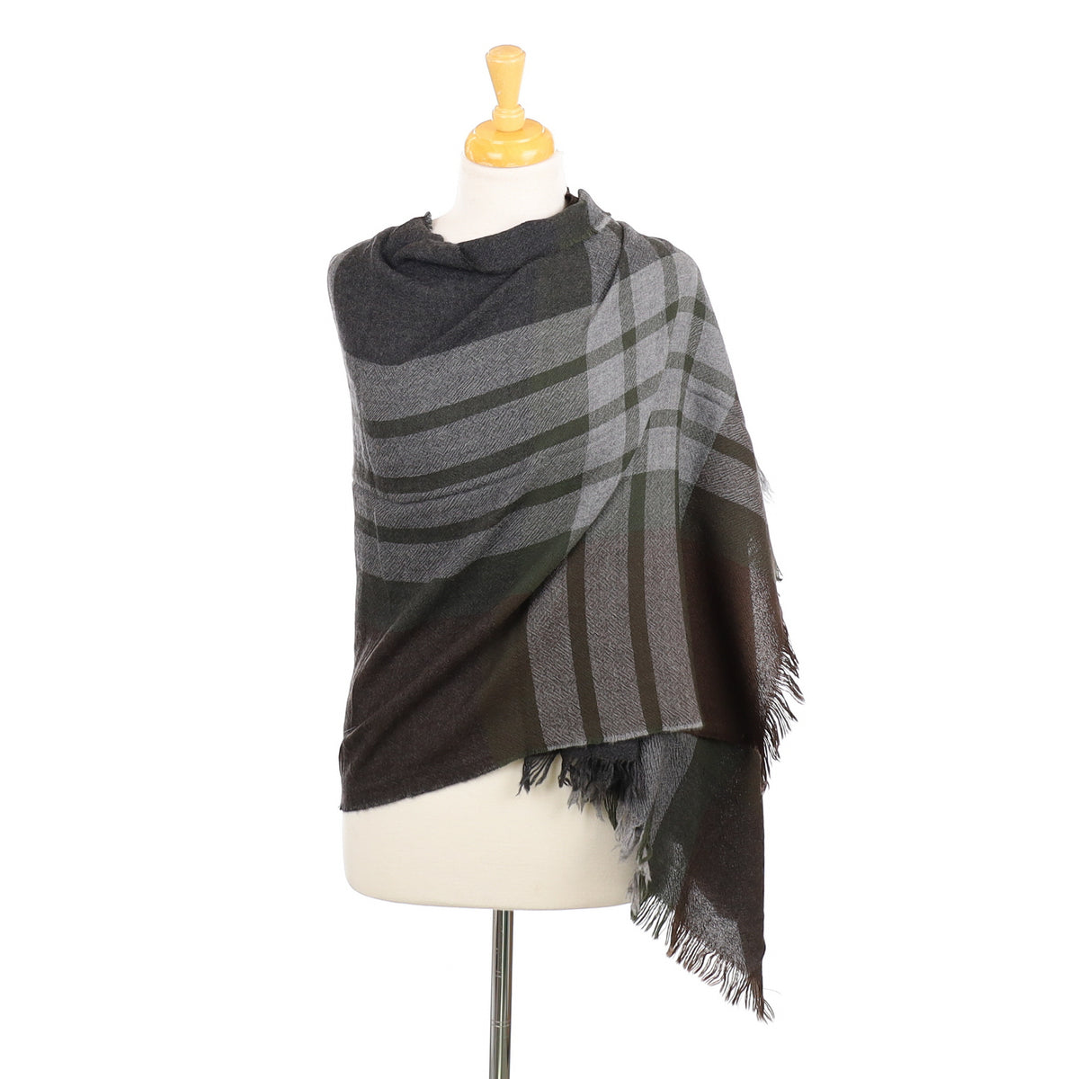 Scottish Begg & Co Khaki Checked Cashmere Wrap