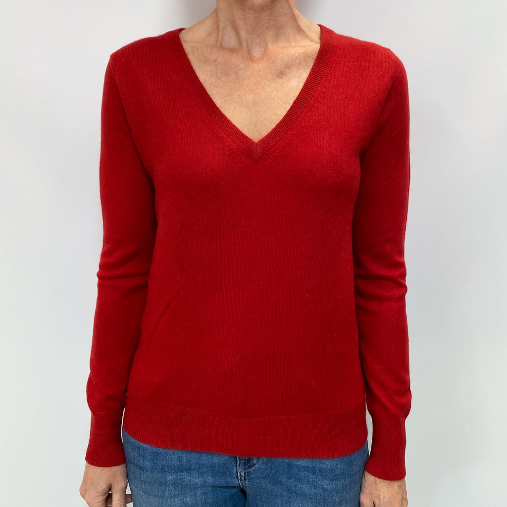 Spanish Red Cashmere V Neck Jumper Small
