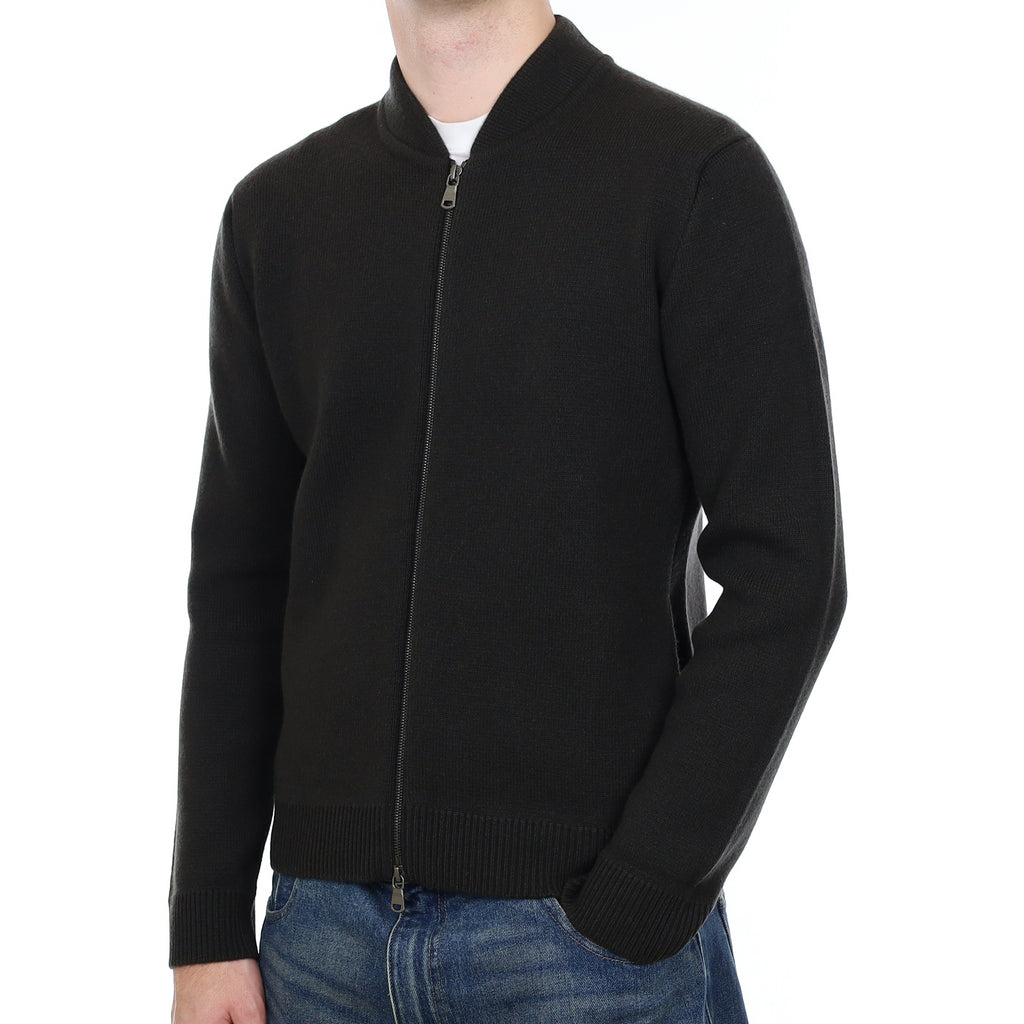 Men’s Brand New Scottish Darkest Khaki Cashmere Bomber Jacket with Pockets Medium