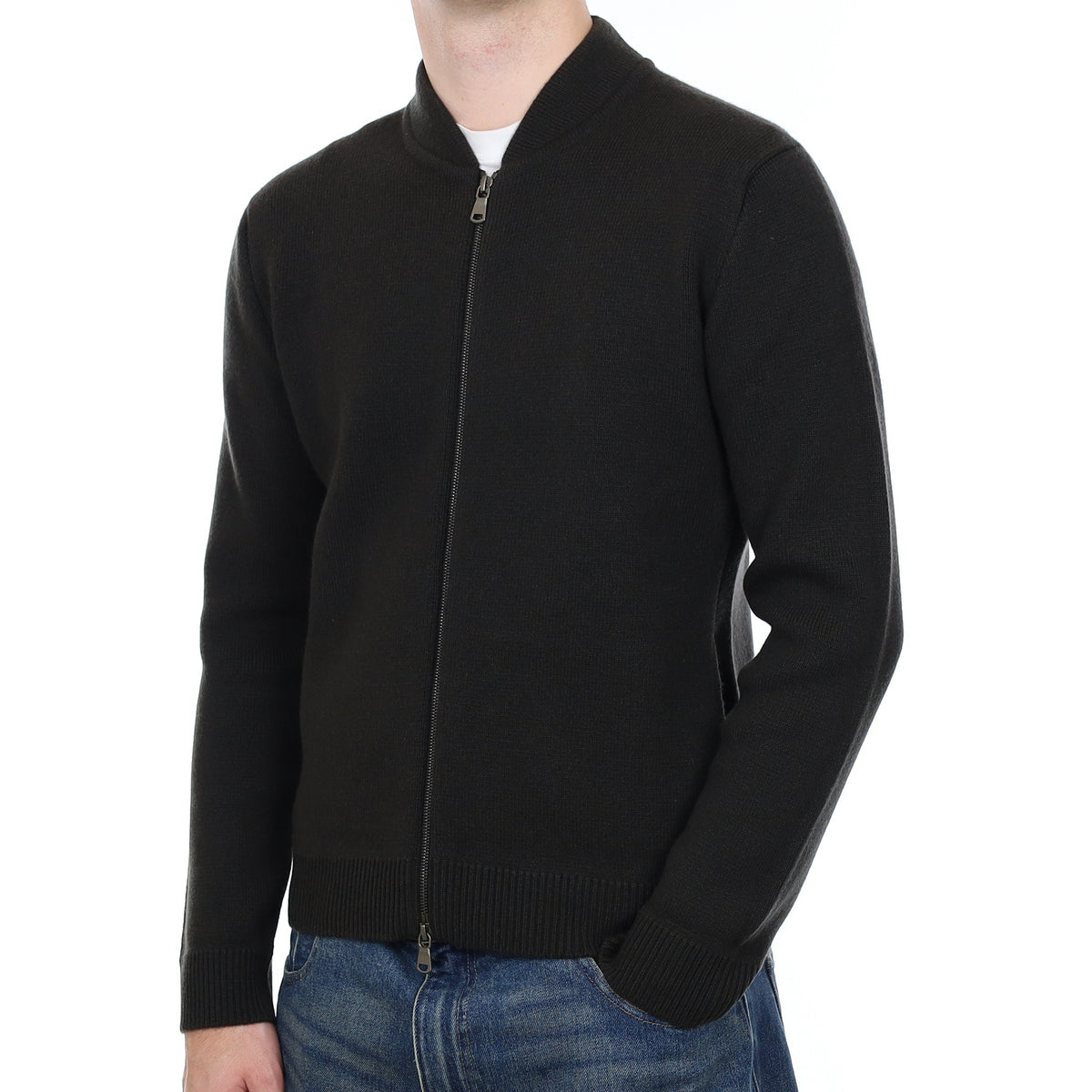Men’s Brand New Scottish Darkest Khaki Cashmere Bomber Jacket with Pockets Medium
