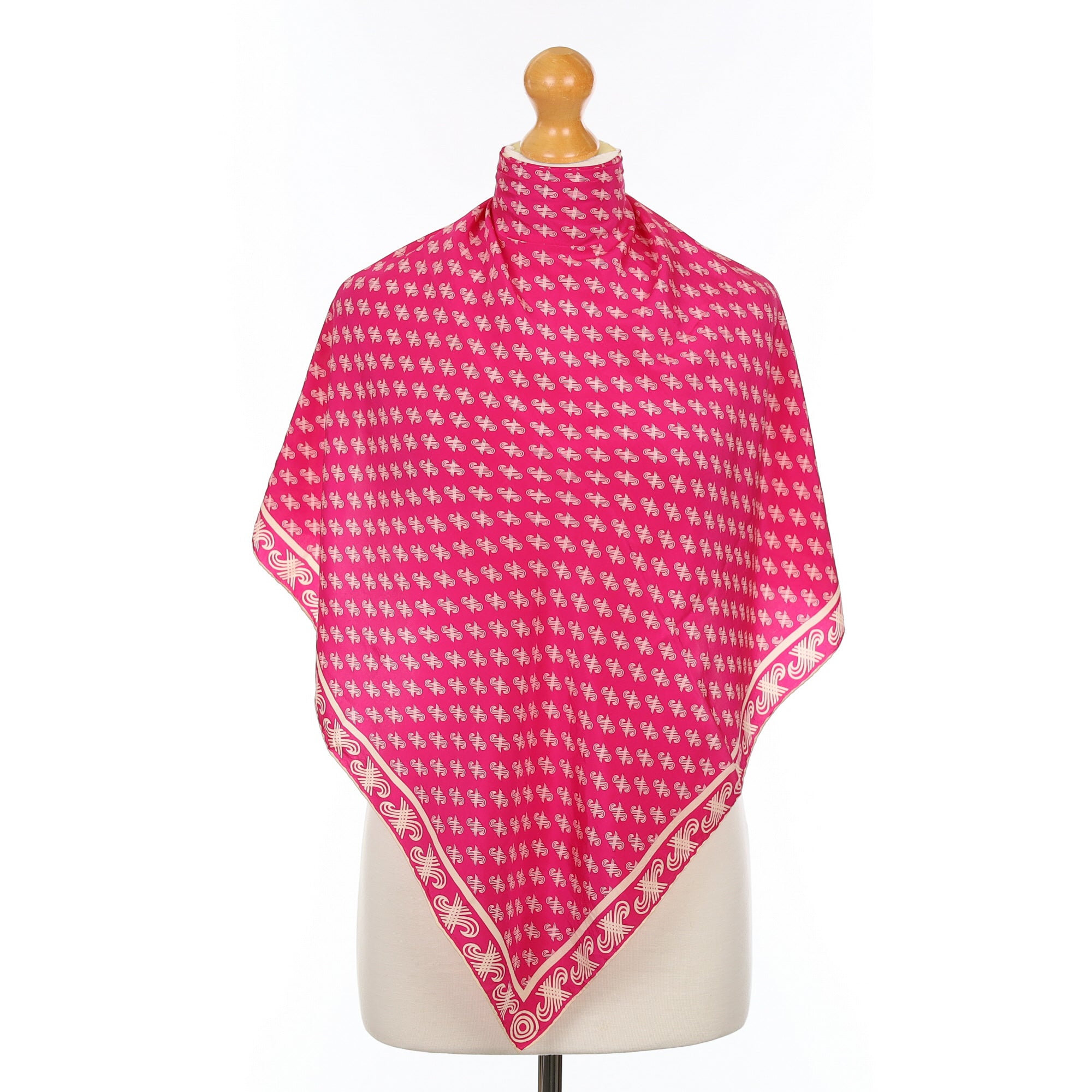 Jaeger Pink and Ecru Logo Silk Scarf