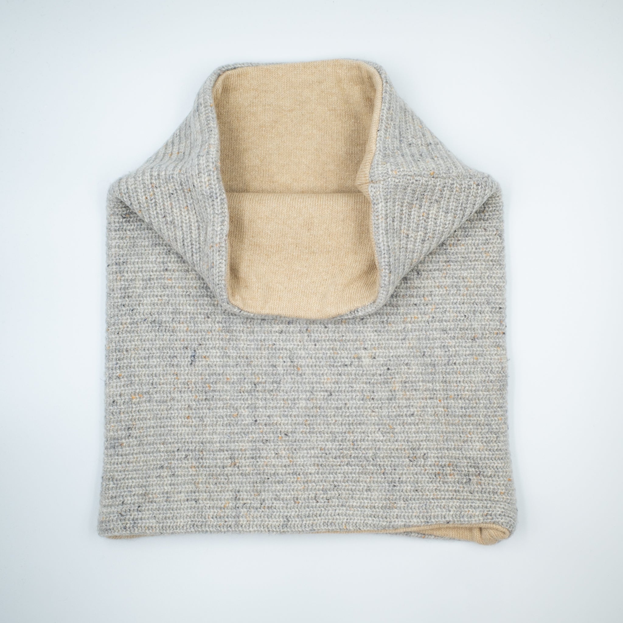 Chunky Pale Grey Rib and Light Beige Luxury Double Layered Snood