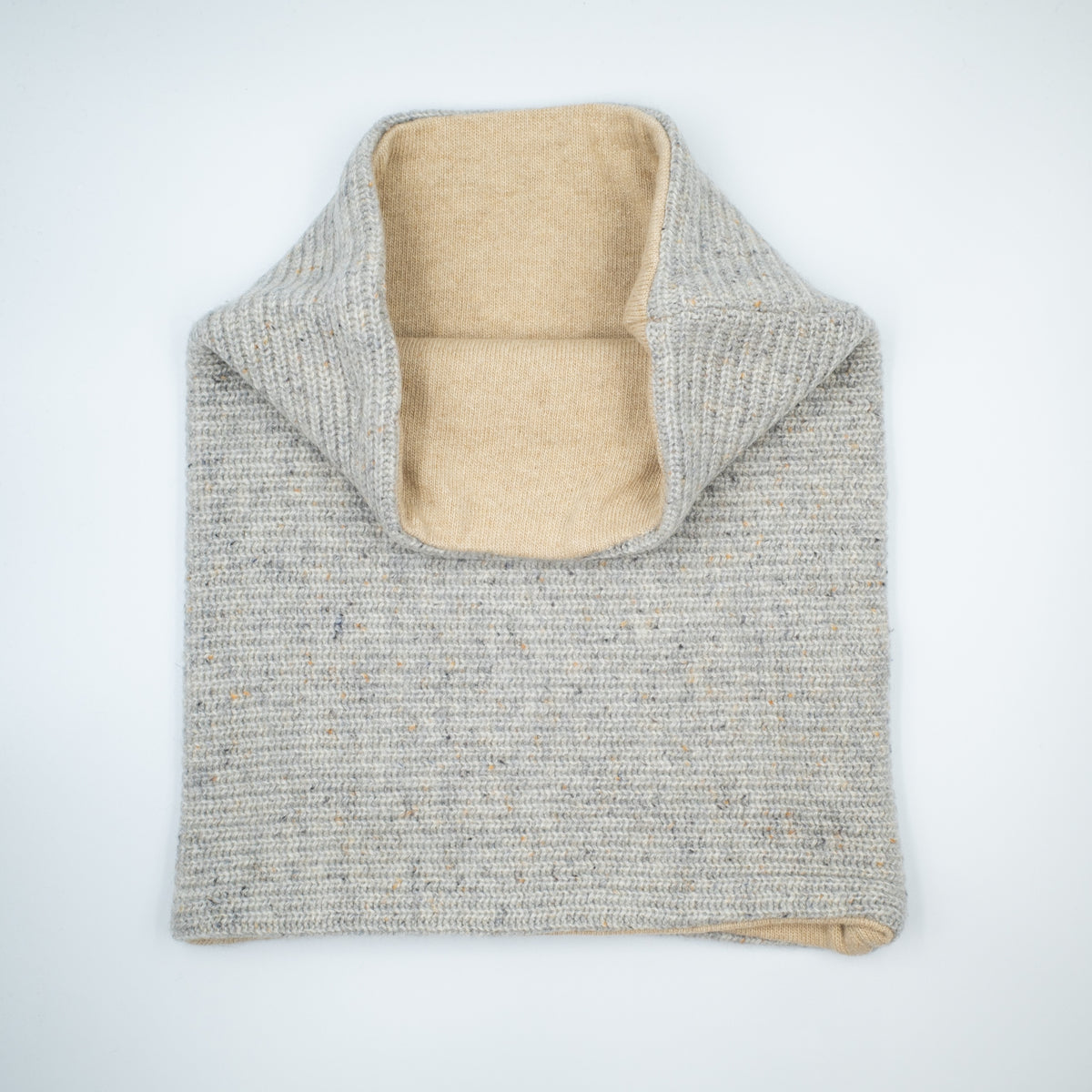 Chunky Pale Grey Rib and Light Beige Luxury Double Layered Snood