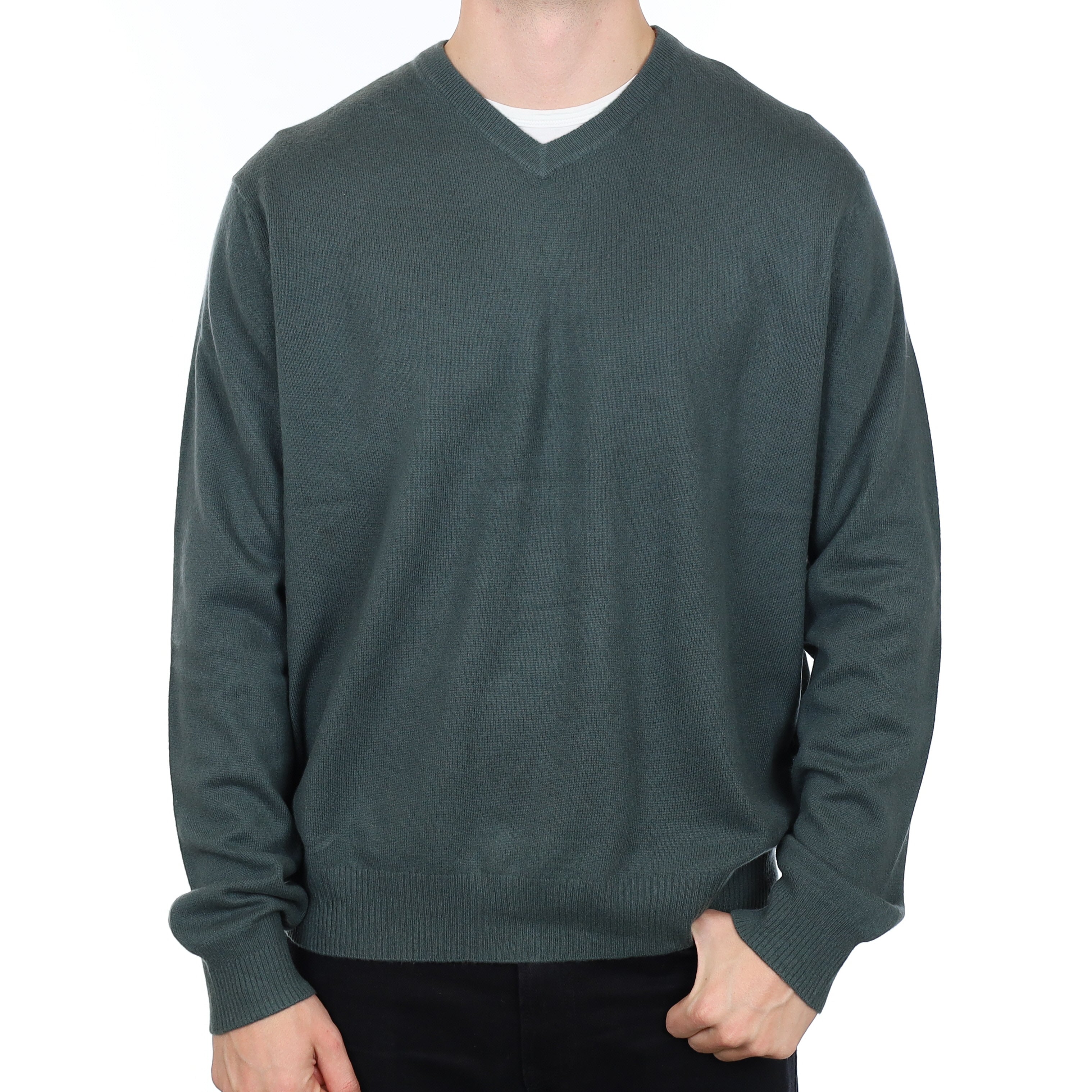 Men’s Spruce Green Cashmere V Neck Jumper XXL