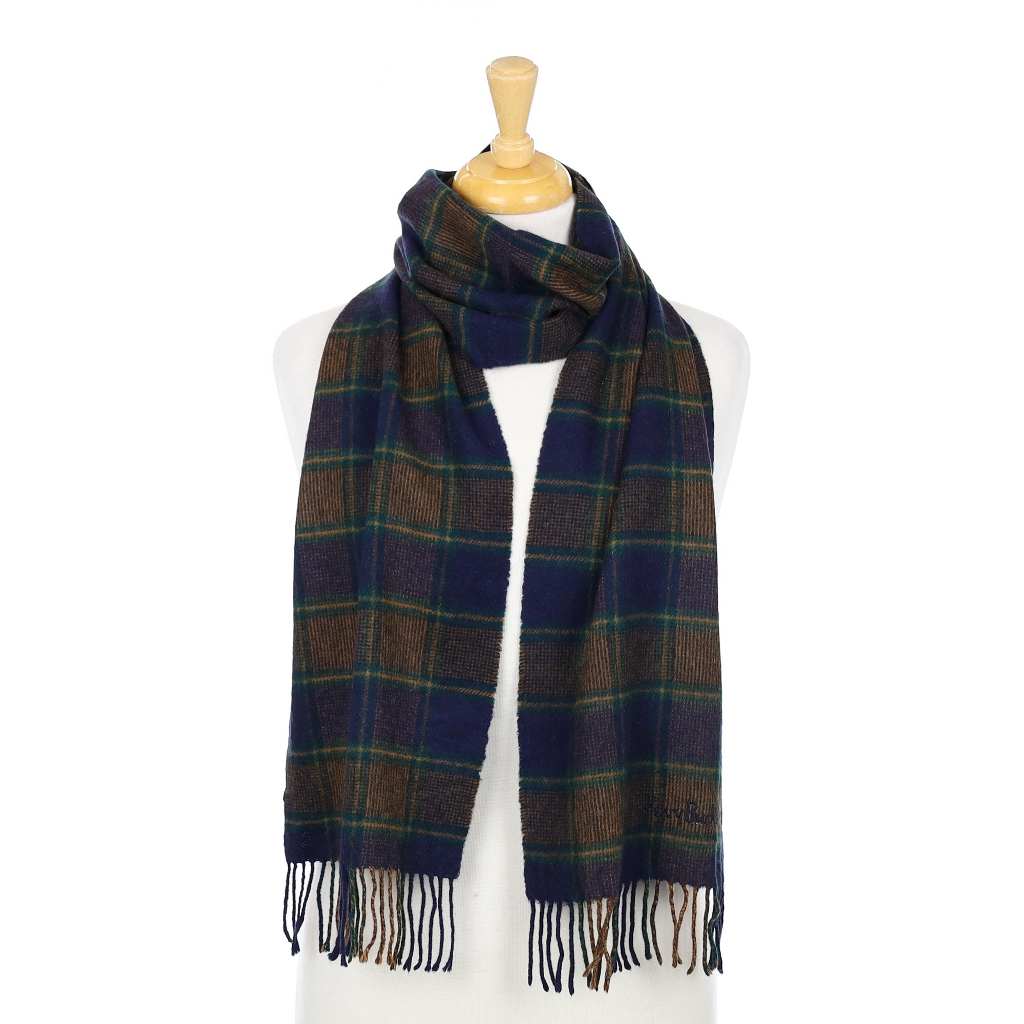 Scottish Navy & Butterscotch Check Cashmere Woven Scarf