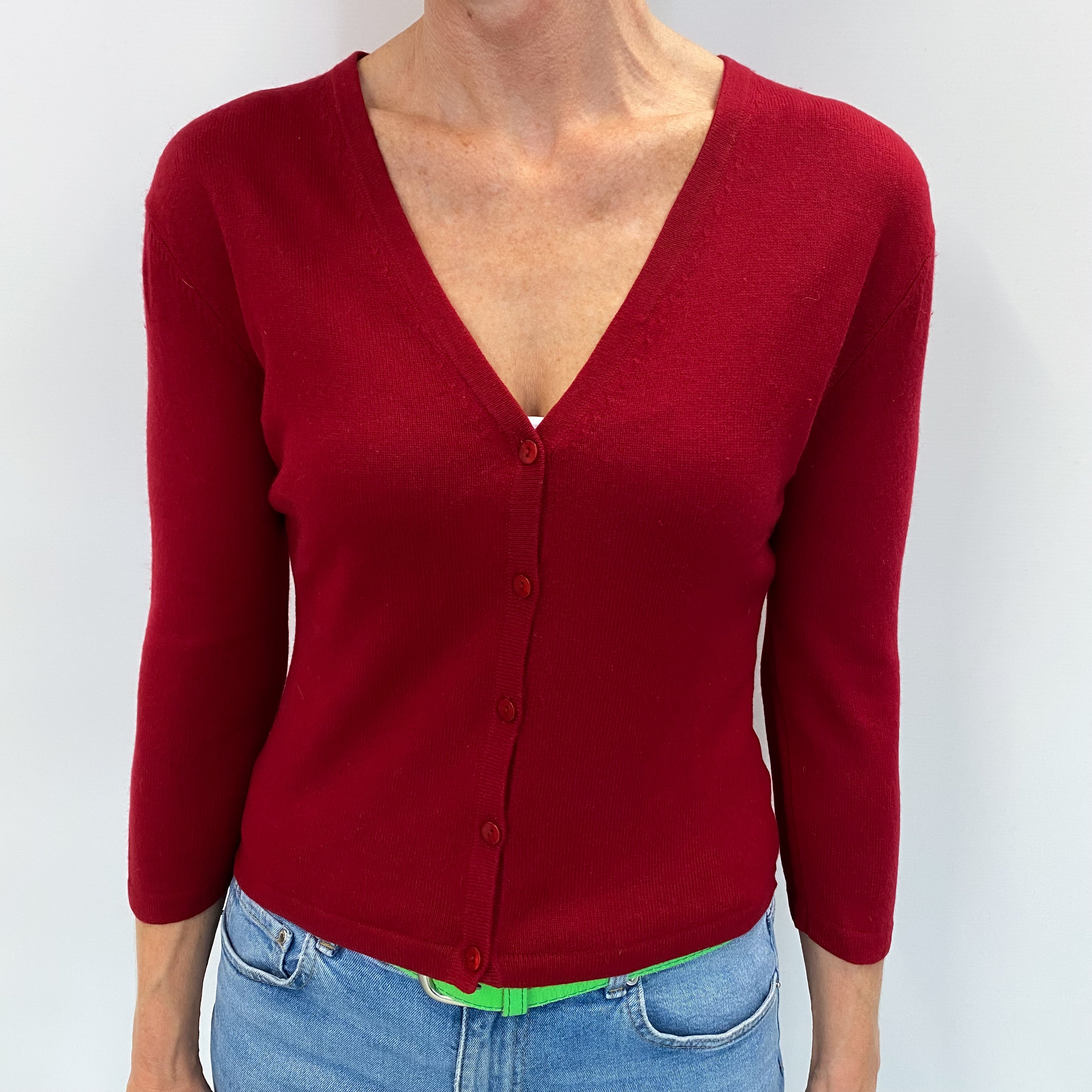 Crimson Red Cashmere V Neck Cardigan Small