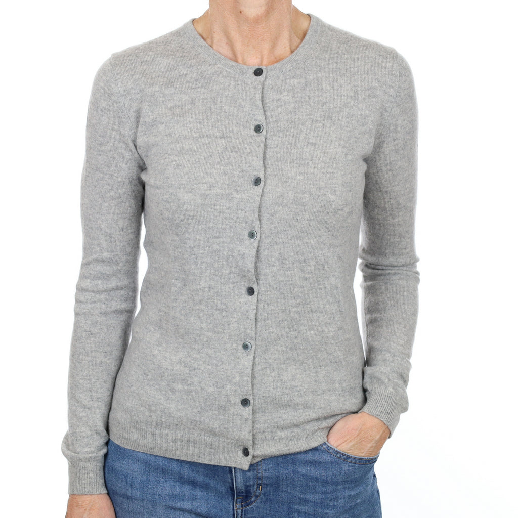 Smoke Grey Cashmere Crew Neck Cardigan Small