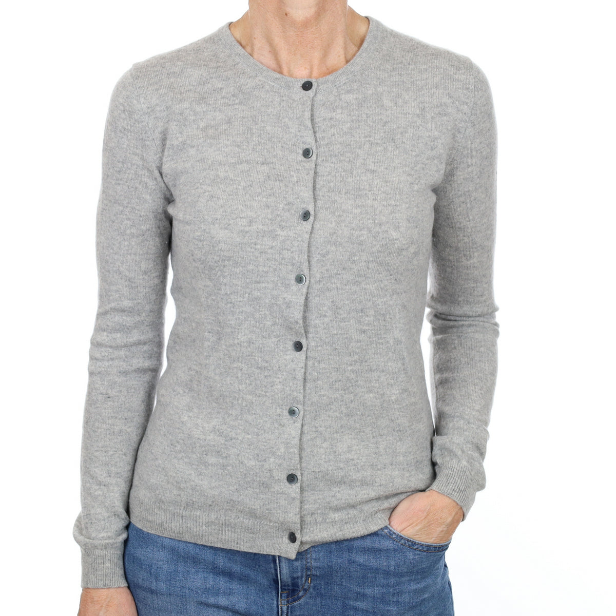 Smoke Grey Cashmere Crew Neck Cardigan Small