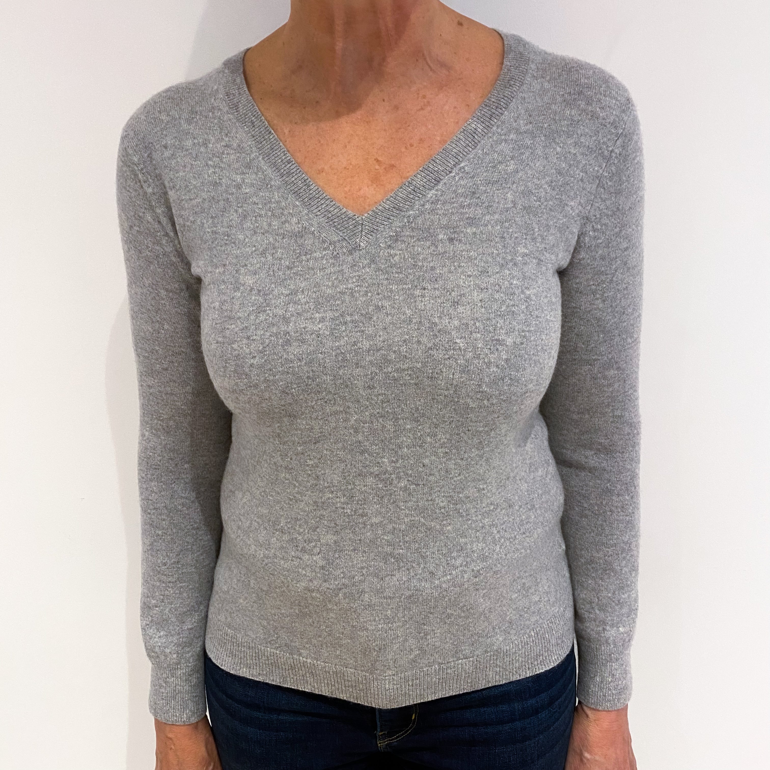 Smoke Grey Cashmere V Neck Jumper Medium