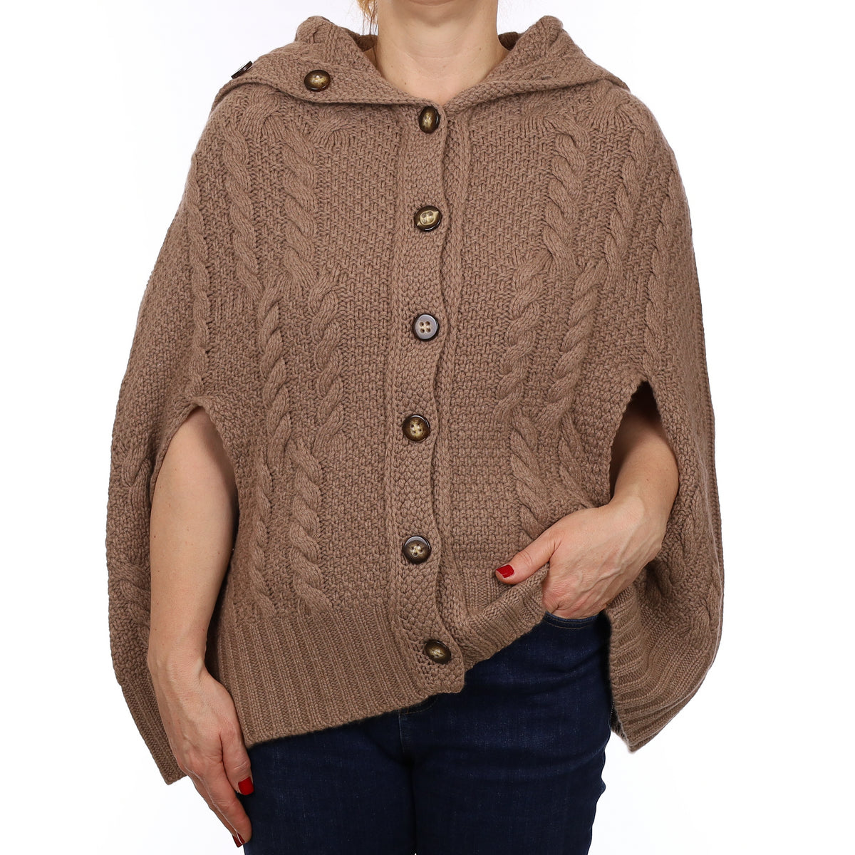 Brand New Scottish Hawico Latte Brown Luxury Chunky Cashmere Cape One Size