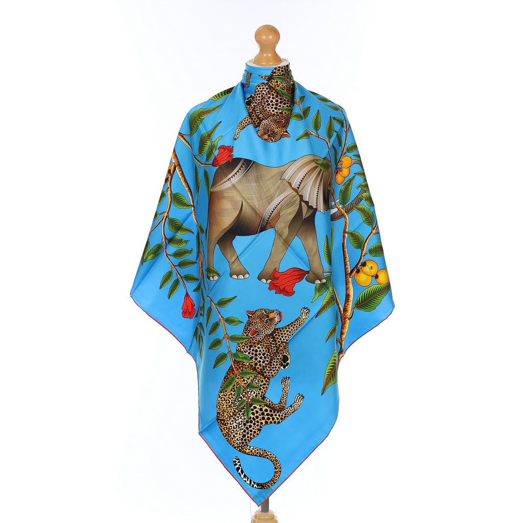 Brand New Bellezza Two Tone Blue Elephant Safari Double Faced Silk Scarf