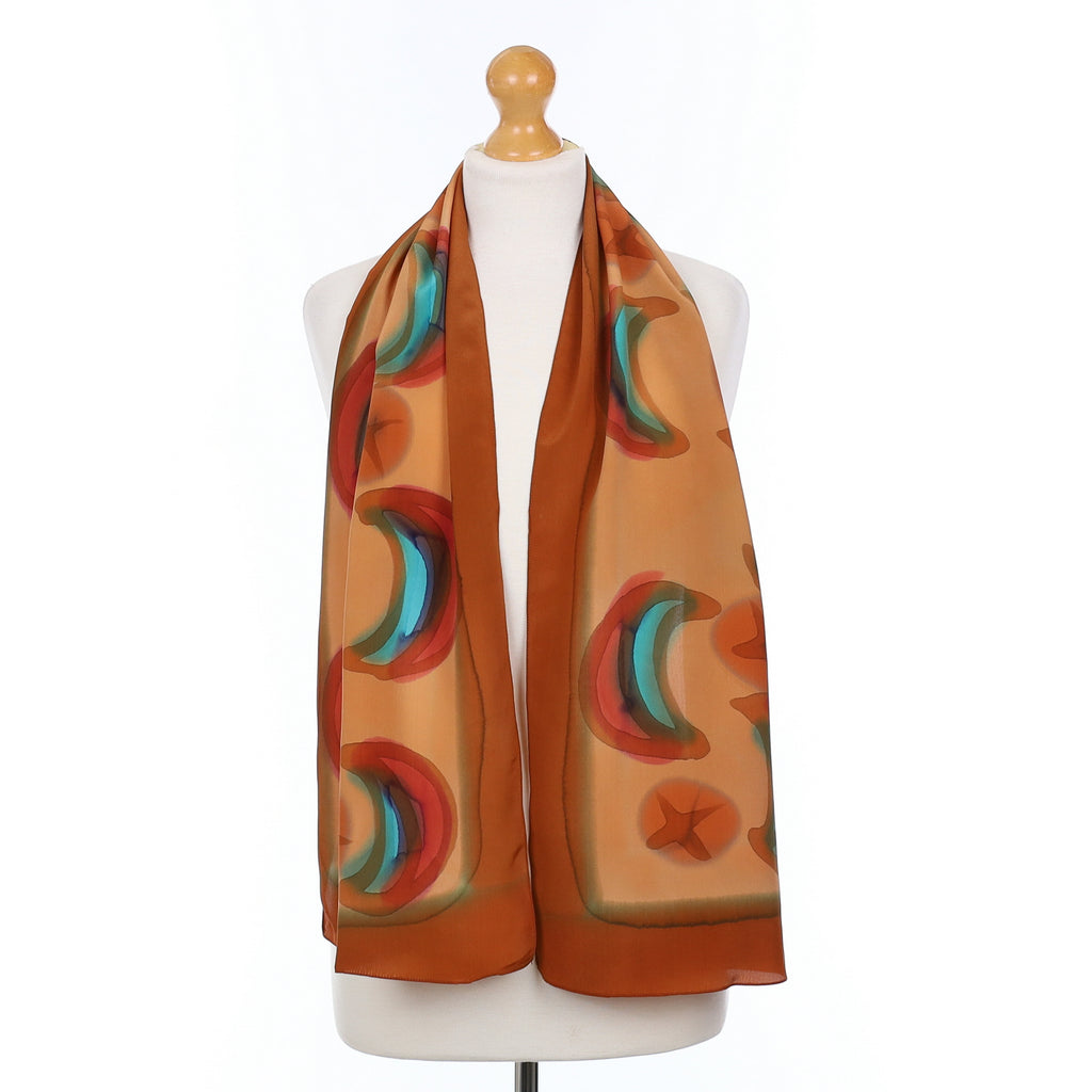 Sheeva Brown Patterned Silk Scarf