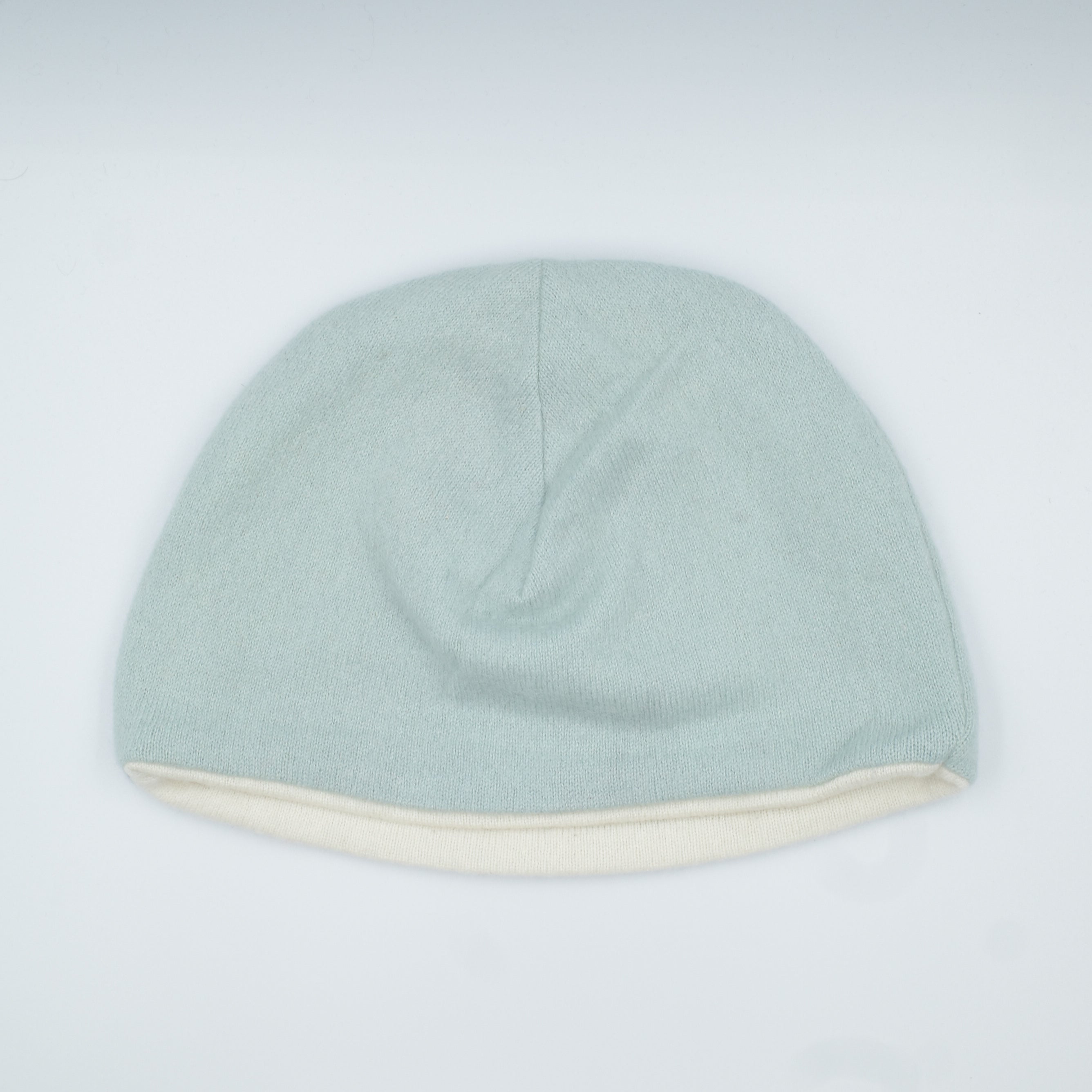 Duck Egg Blue and Cream Cashmere Beanie Hat