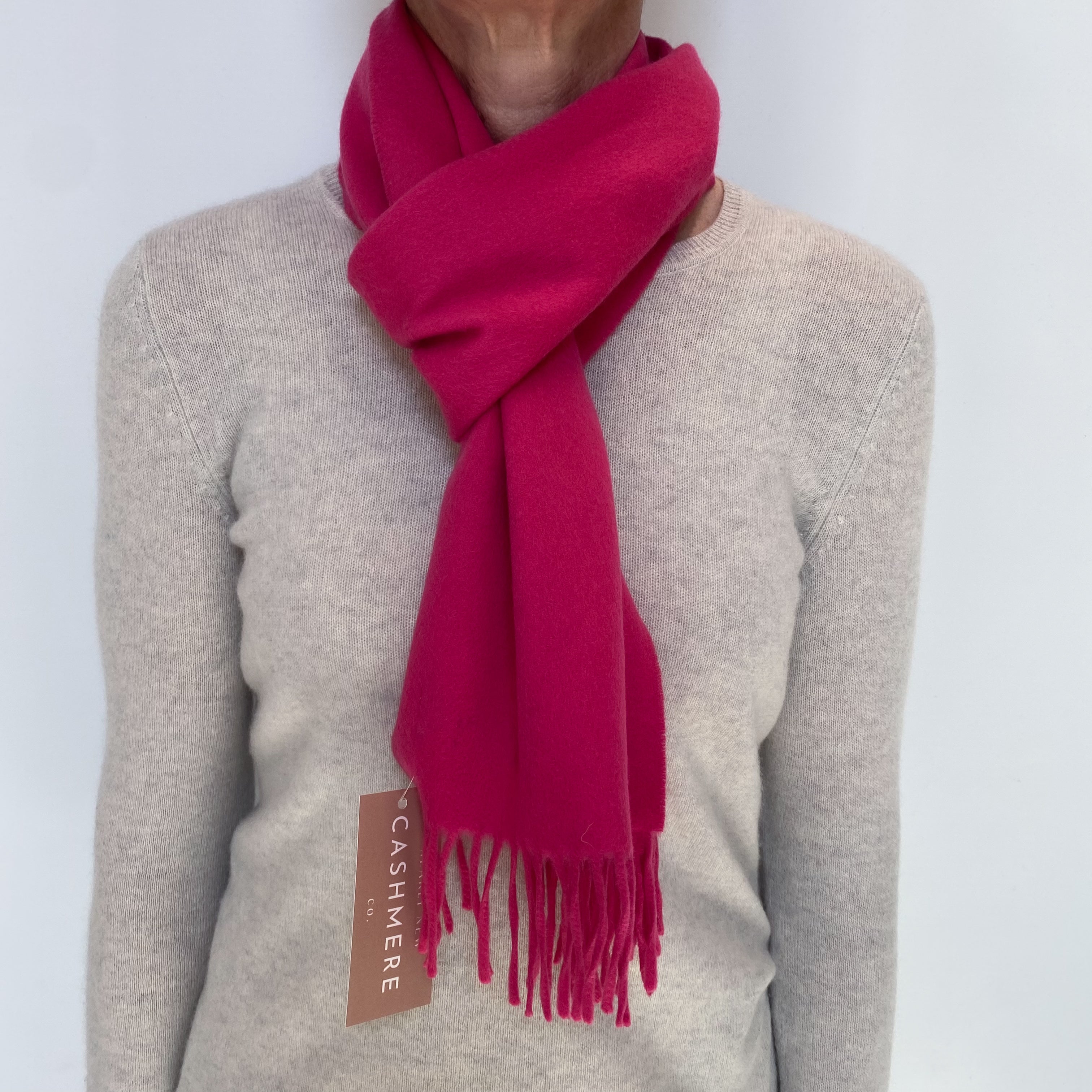 Hot Pink Cashmere Woven Fringed Scarf