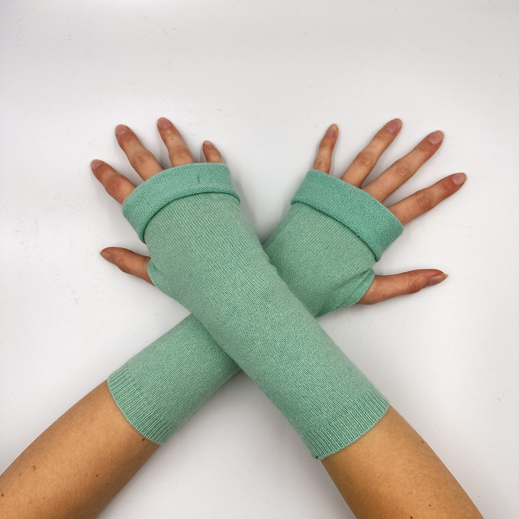 Spearmint Green Fingerless Gloves