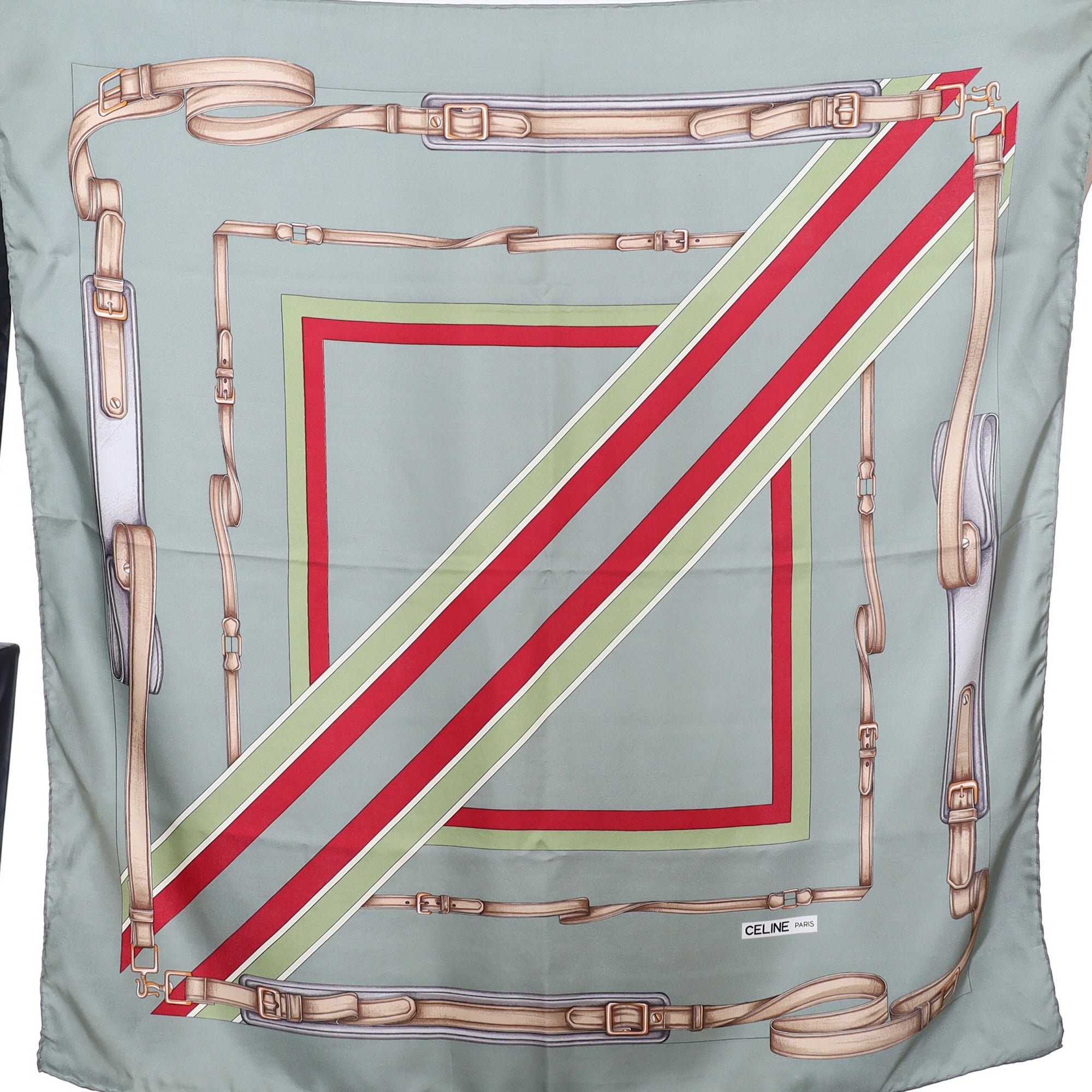 Celine Green Striped Vintage Silk Scarf