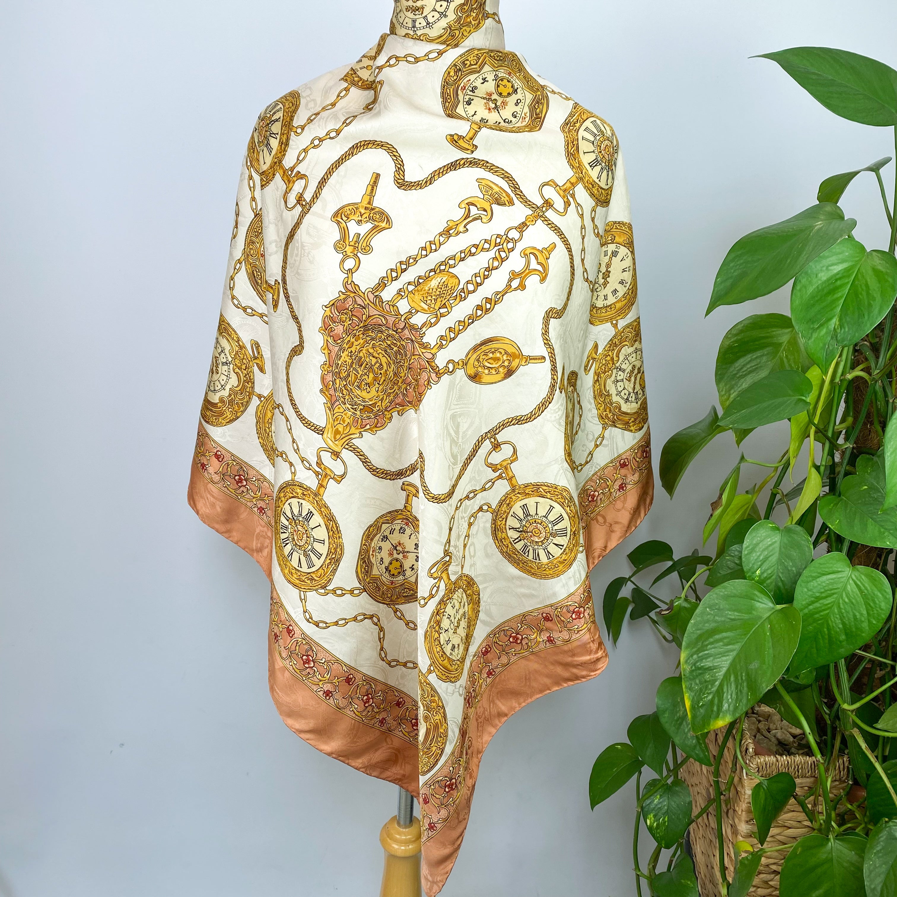 1980s Ostinelli for Harrods Timepiece Vintage Silk Scarf