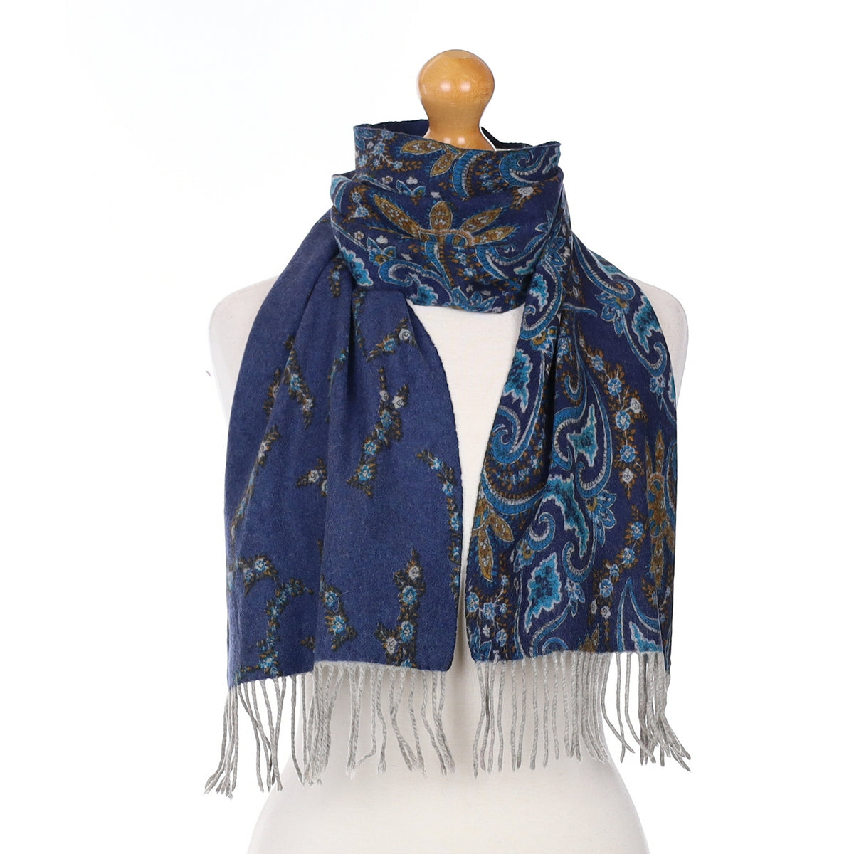 Blue Paisley Double Faced Cashmere Woven Scarf