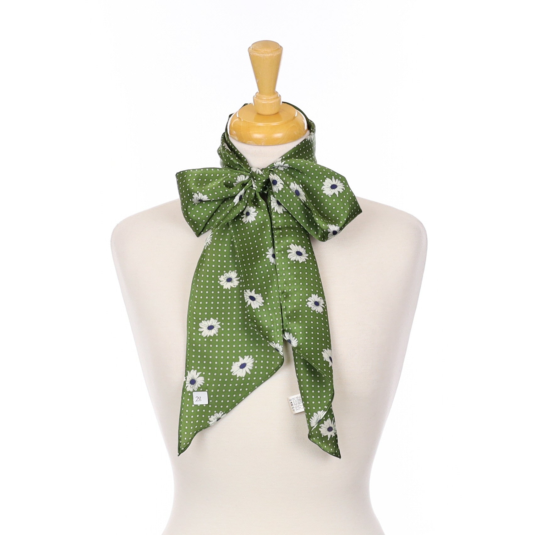 Laura Ashley Green Pussy Bow Silk Scarf