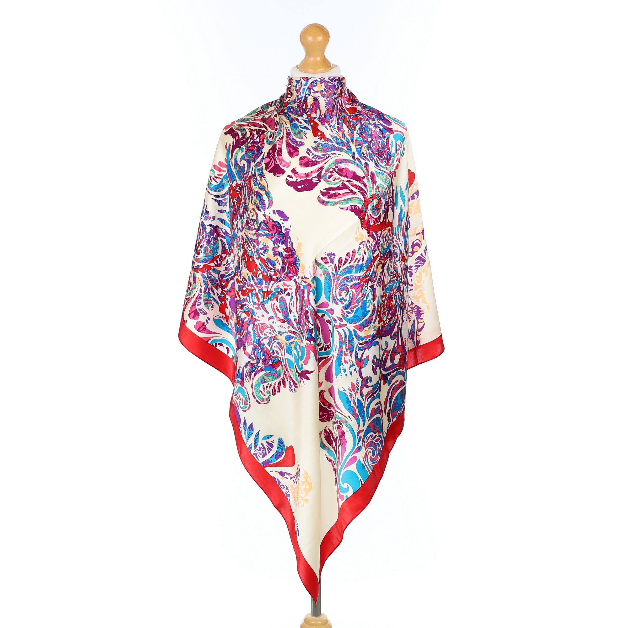 Red Pink Purple Paisley Silk Scarf