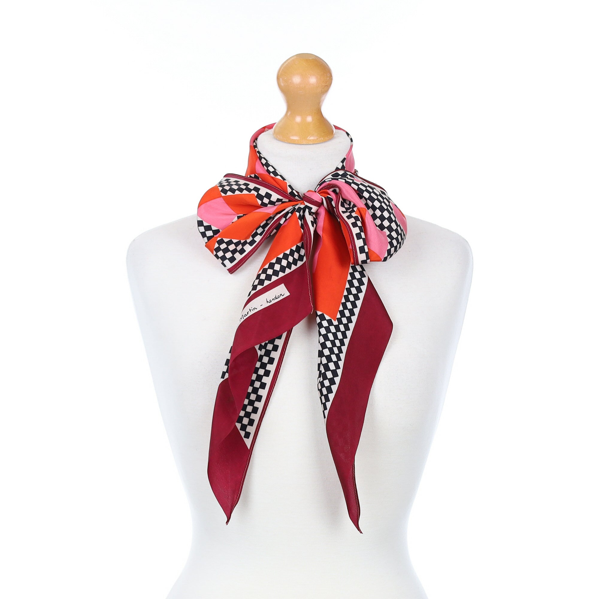 Red Geometric Pussy Bow Silk Scarf