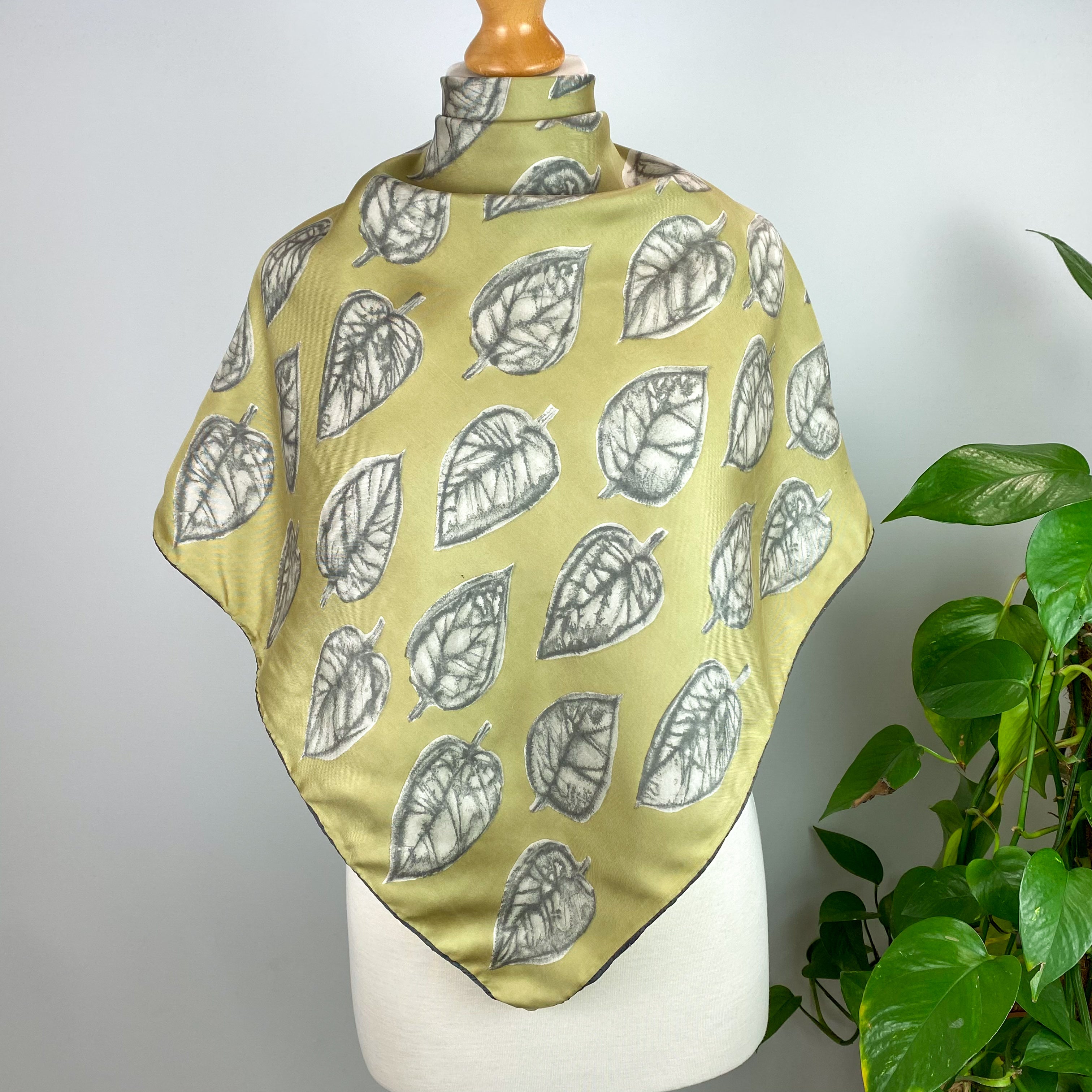 Leaf Design Pale Green Silk Scarf