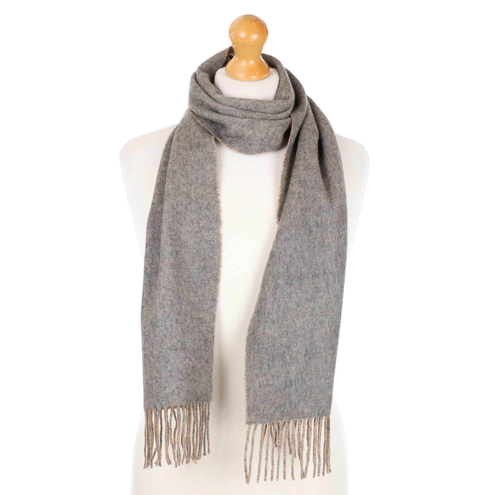 Camel and Grey Cashmere Fringed Woven Scarf