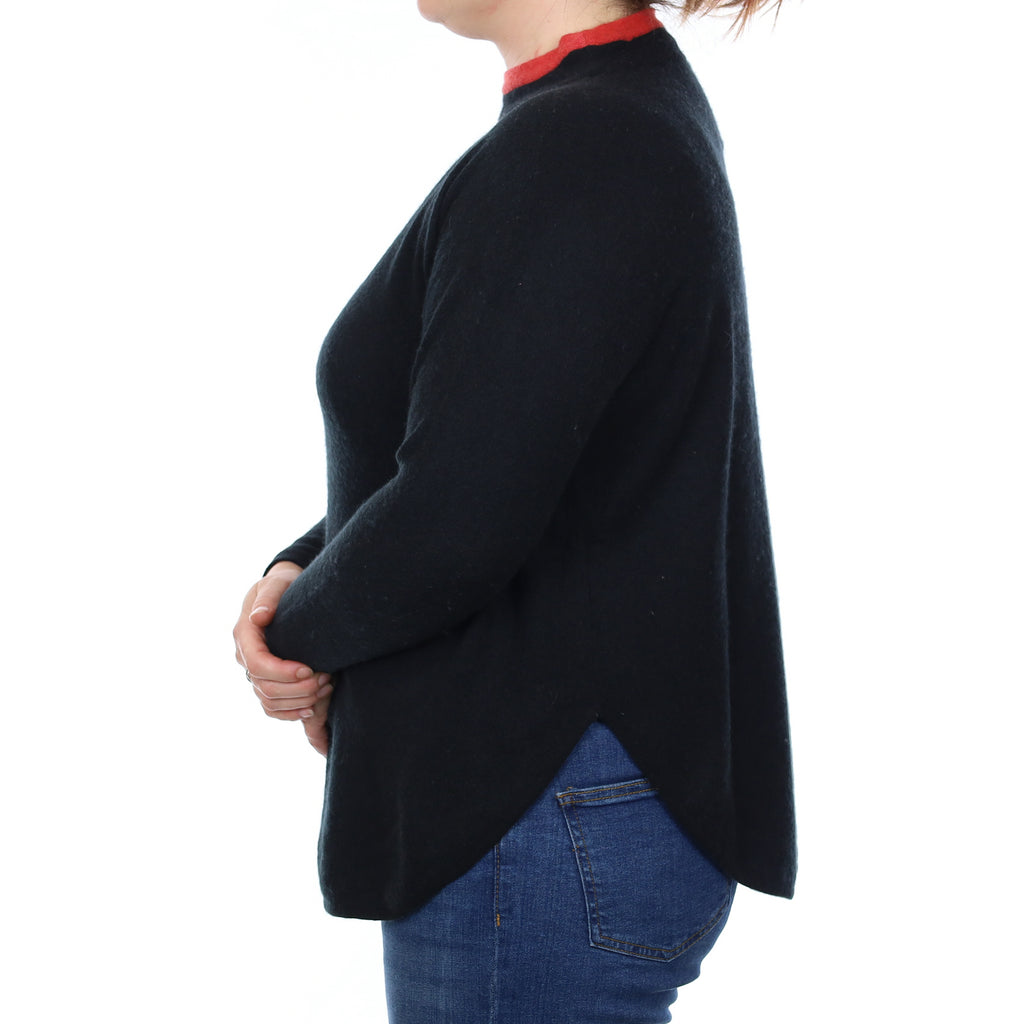 Black Orange Trim Cashmere Turtle Neck Jumper Large