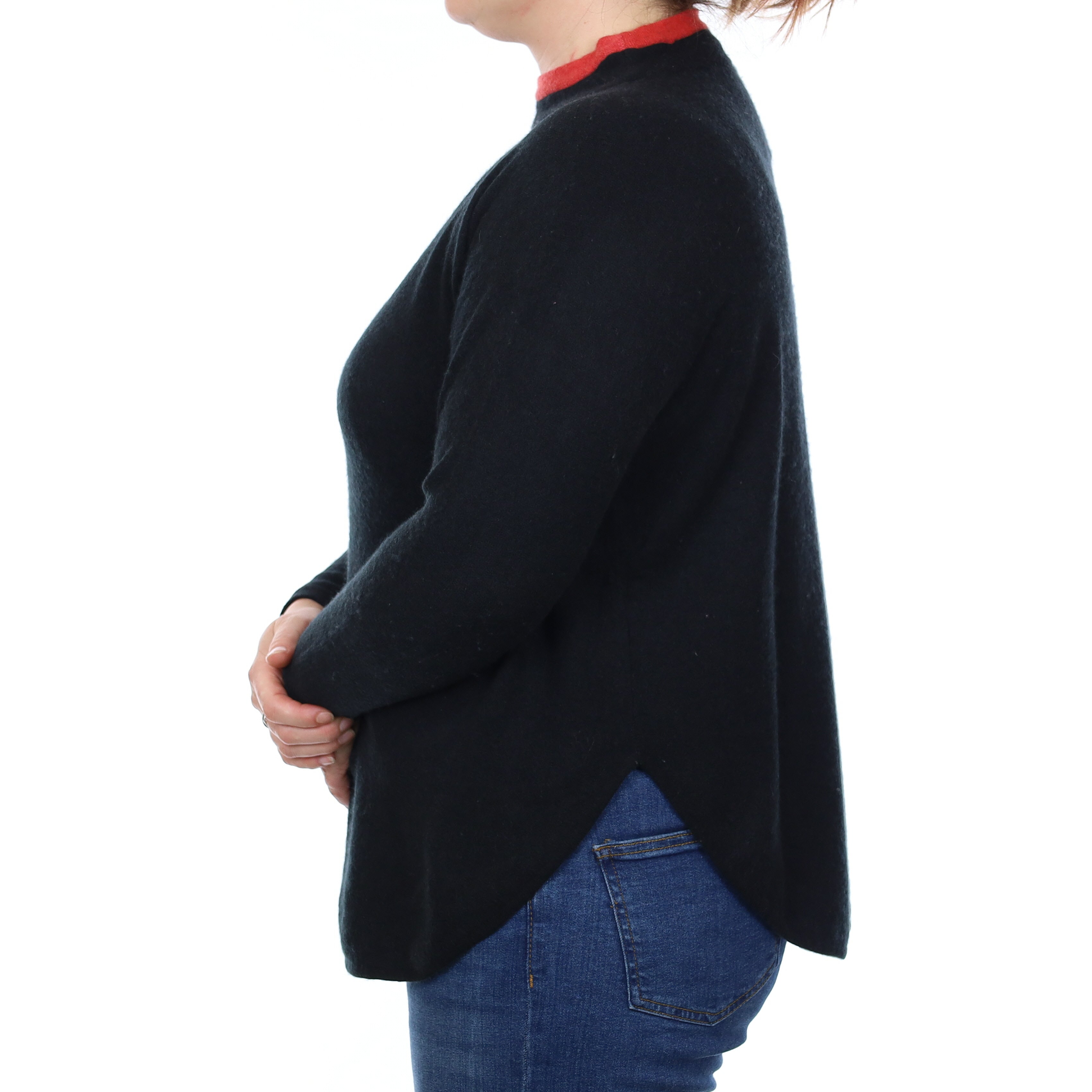 Black Orange Trim Cashmere Turtle Neck Jumper Large