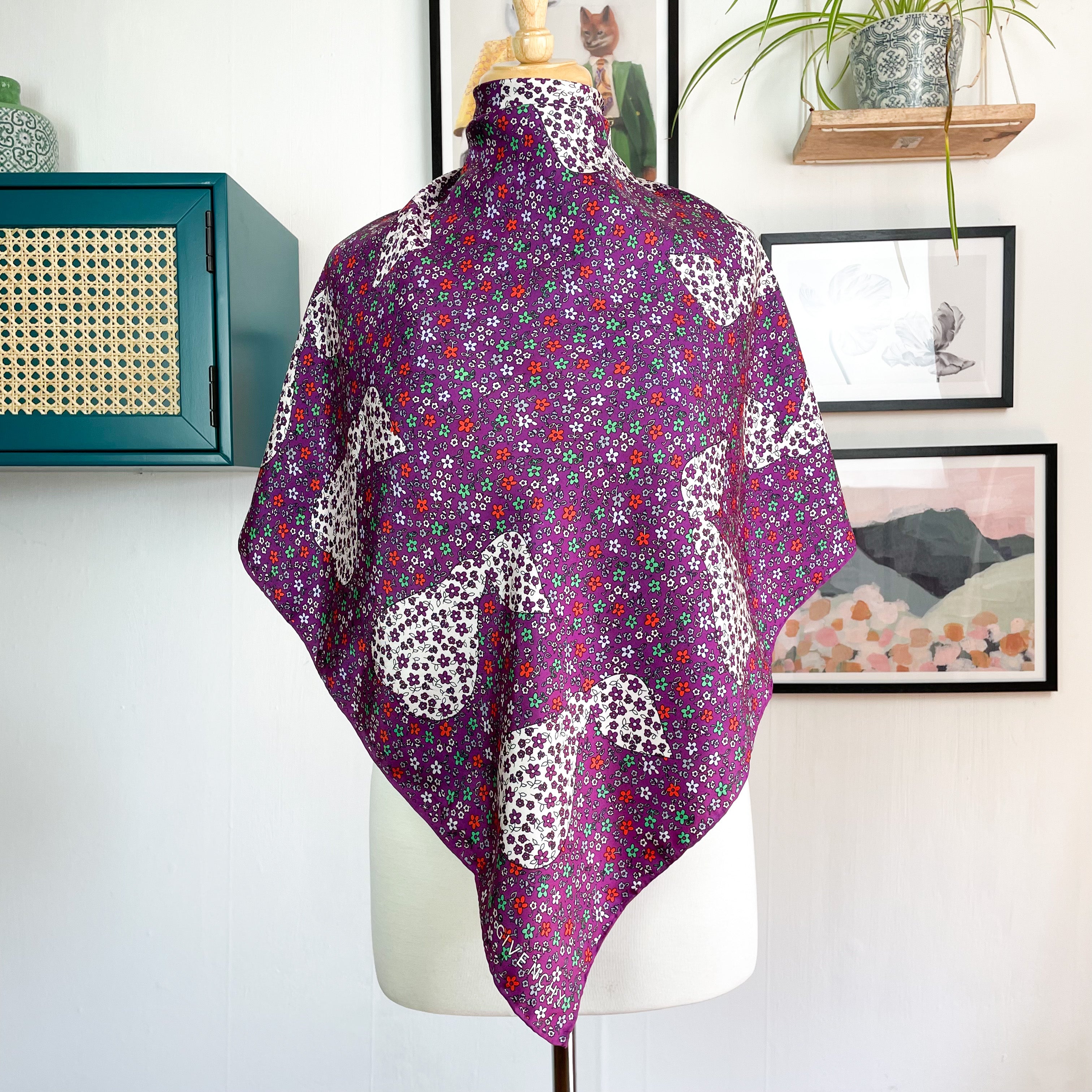 Givenchy Floral Designer Vintage Silk Scarf